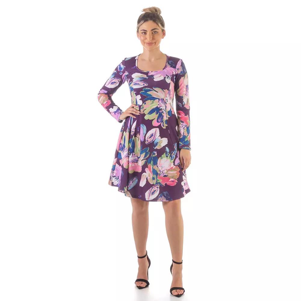 Women's 24Seven Comfort Apparel Floral Skater Dress, Size: XL, Purple Pink Team Product Image