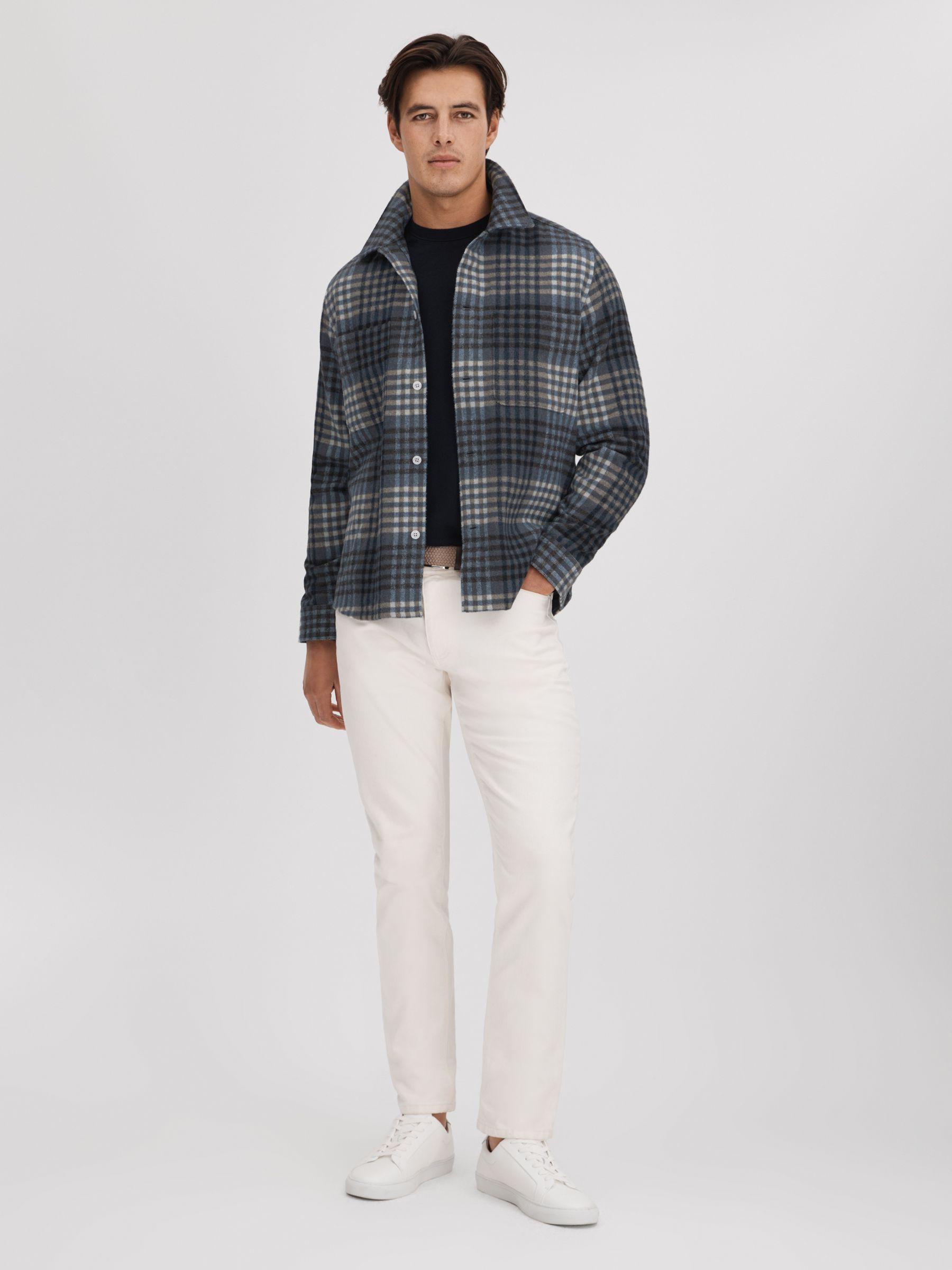 Brushed Check Button-Through Overshirt in Blue Multi Product Image
