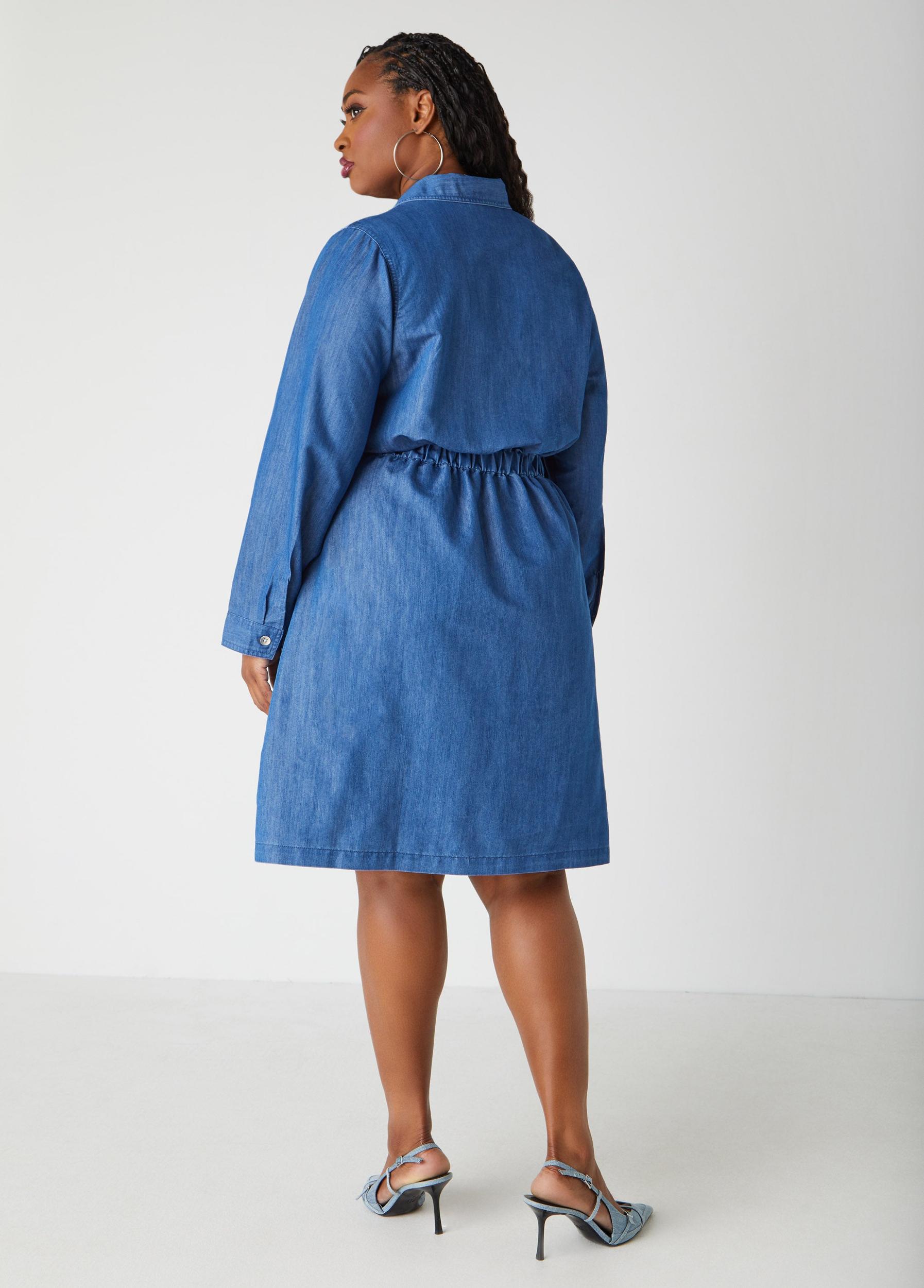 Patchwork Denim Shirtdress Product Image