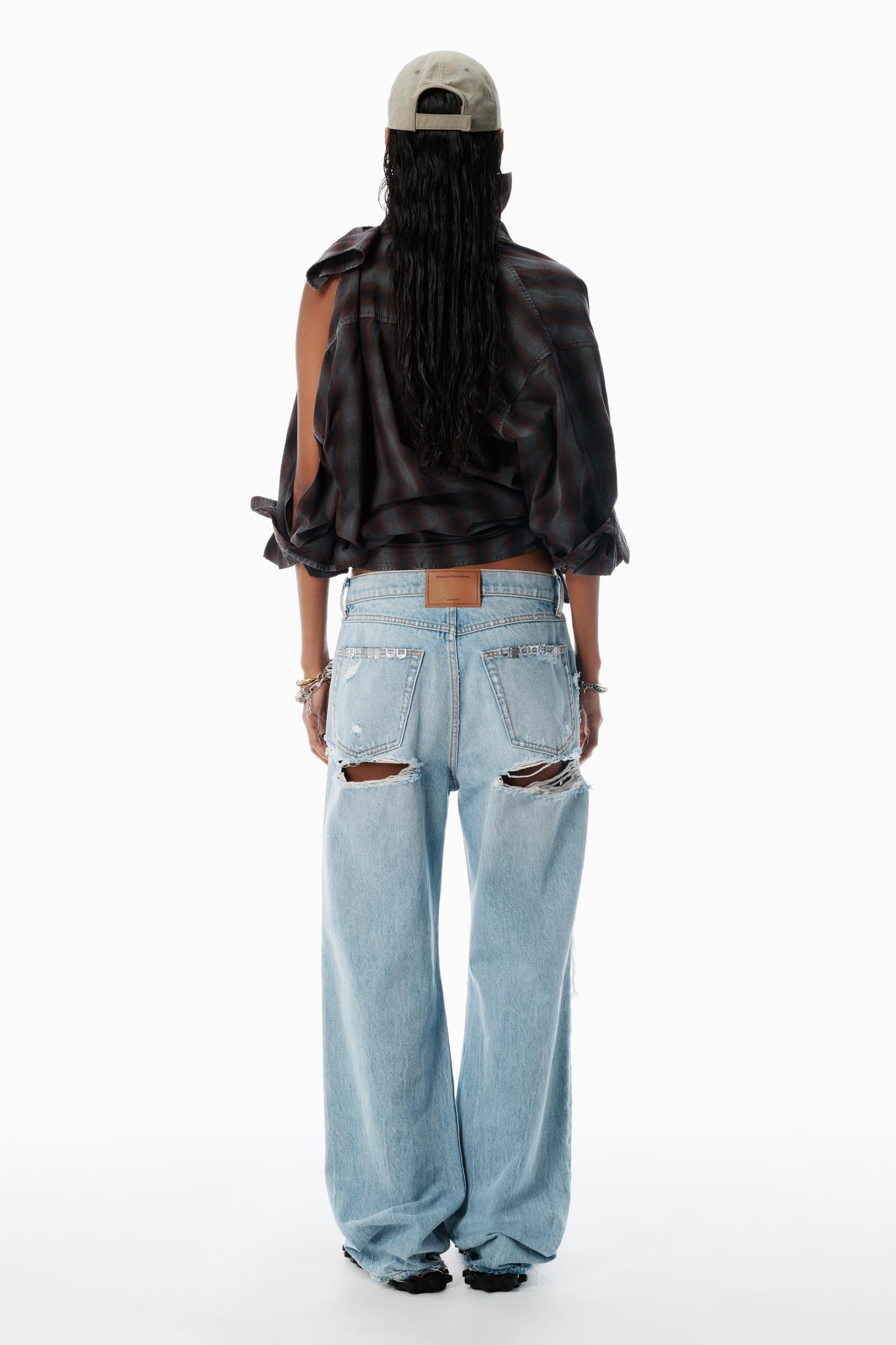 Red Plaid Asymmetric Button Up Shirt Product Image