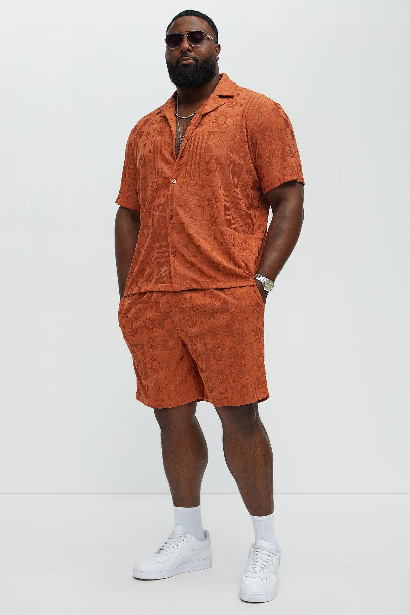 Tropical Terry Fabric Relaxed Shorts - Rust Product Image