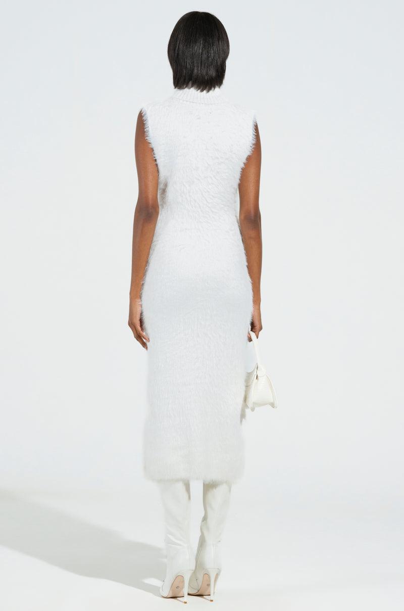 KYLIE FUZZY MIDI DRESS IN WHITE Product Image