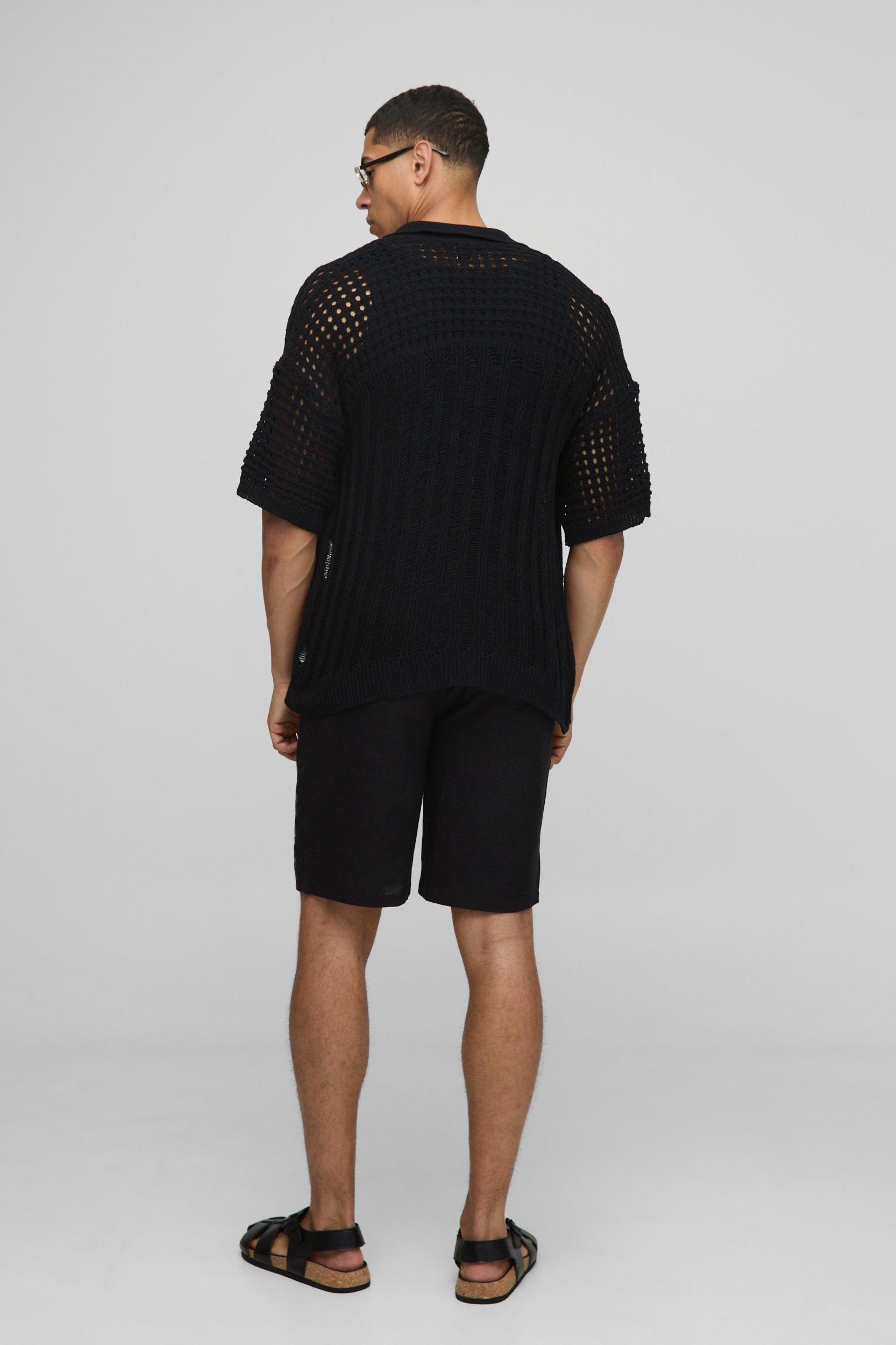 Regular Fit Open Stitch Knitted Shirt | boohooMAN USA Product Image