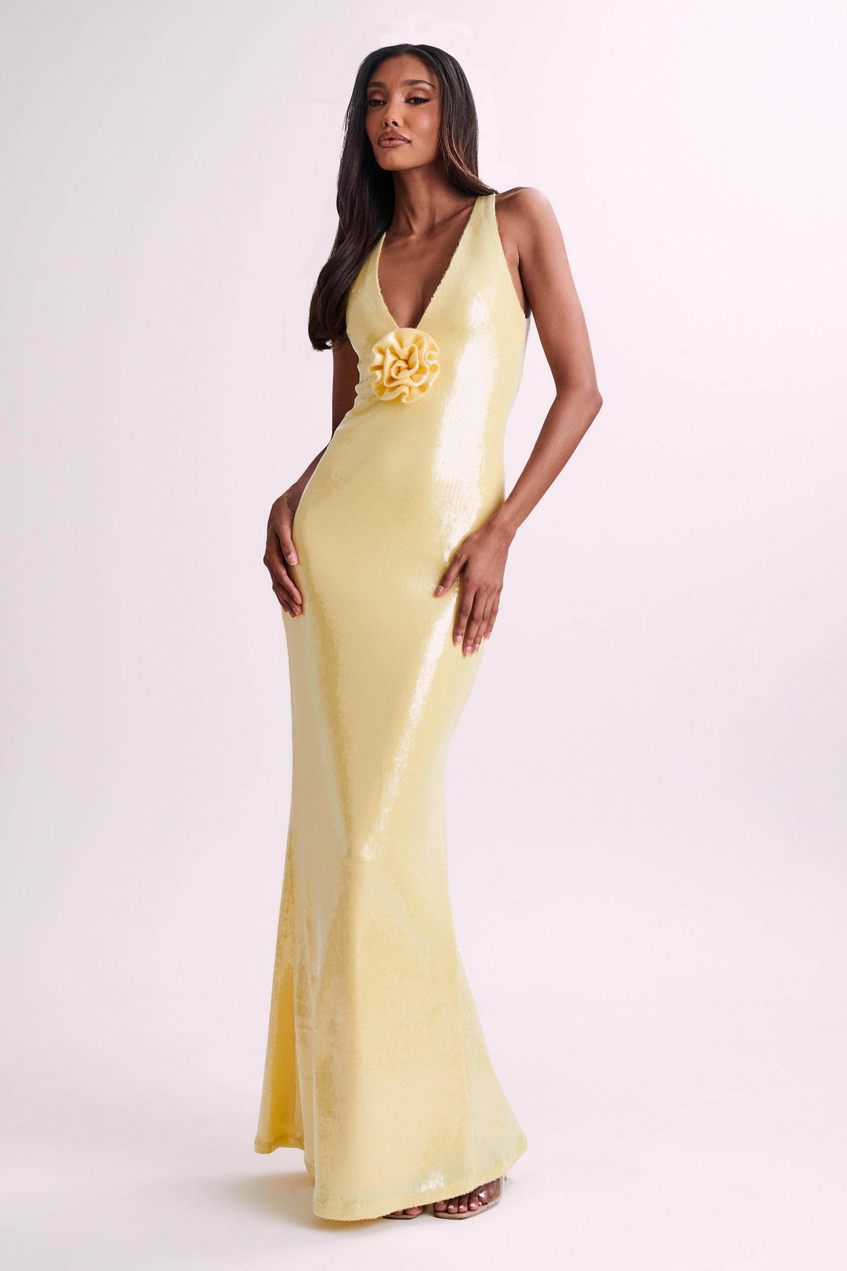 Eliza Rose Sequin Maxi Dress - Lemon Product Image