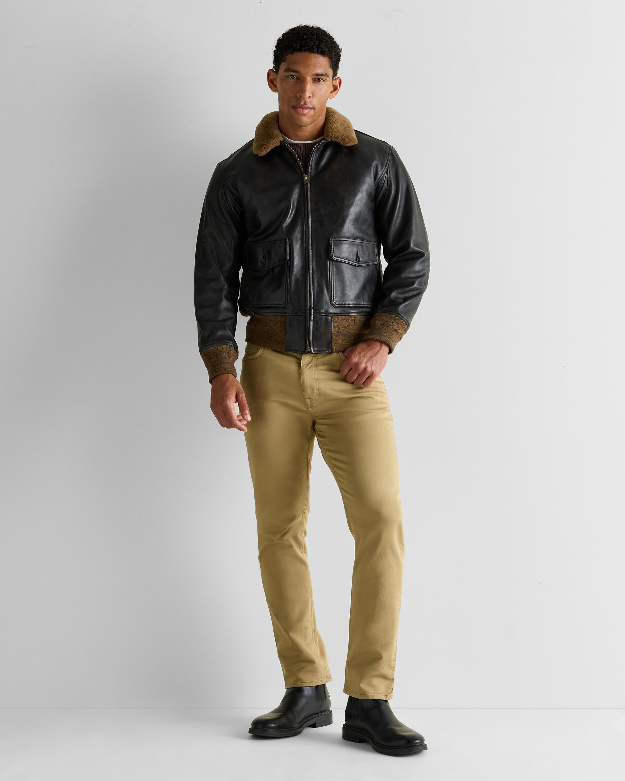 Quince | Men's Shearling Collar Leather Flight Jacket Product Image