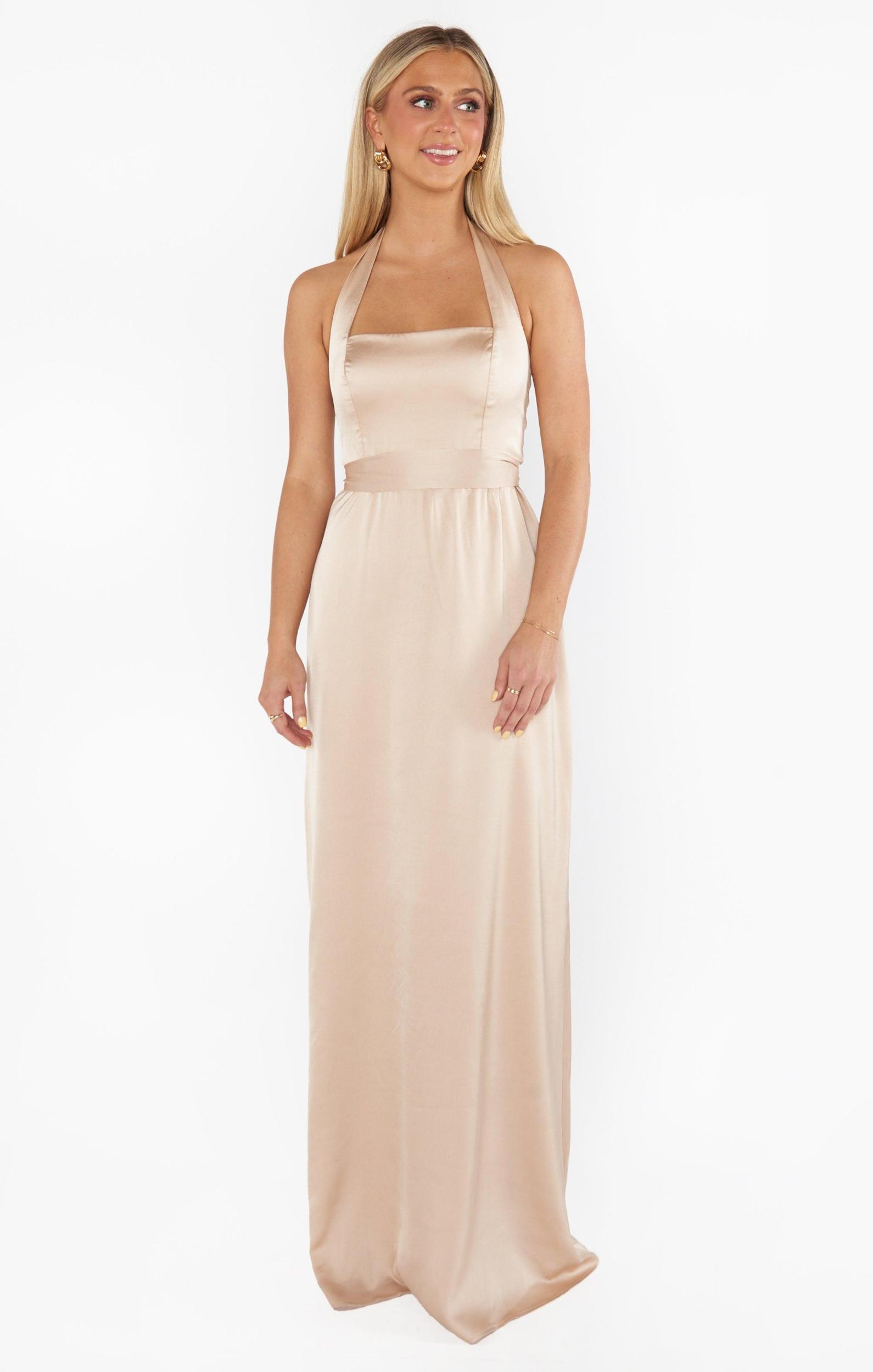 Hazel Halter Maxi Dress ~ Champagne Luxe Satin Product Image