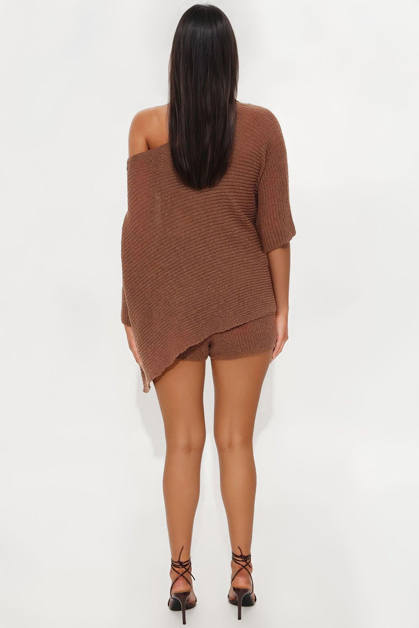 Always A Vibe Sweater Short Set - Brown Product Image