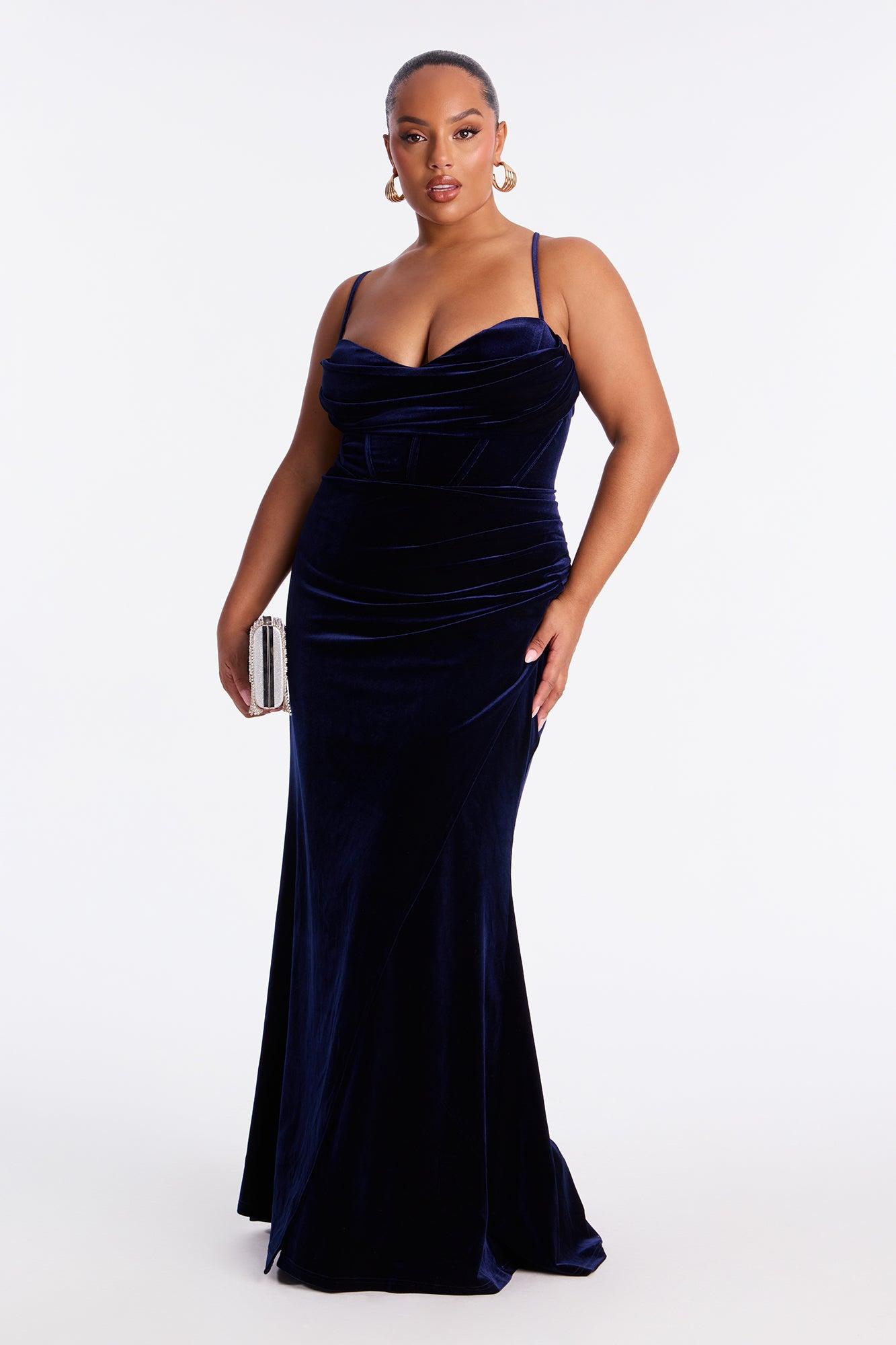My Type Velvet Maxi Gown - Navy Female Product Image