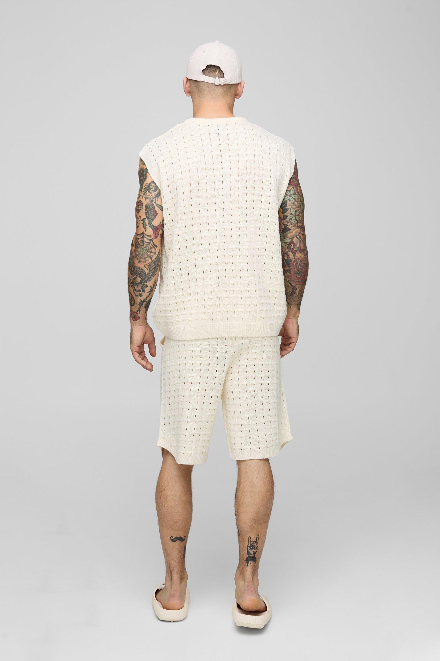 Oversized V Neck Vest & Relaxed Basketball Short Knitted Set | boohooMAN USA Product Image