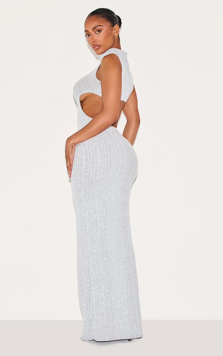 Shape Silver Brushed Rib High Neck Open Back Maxi Dress Product Image