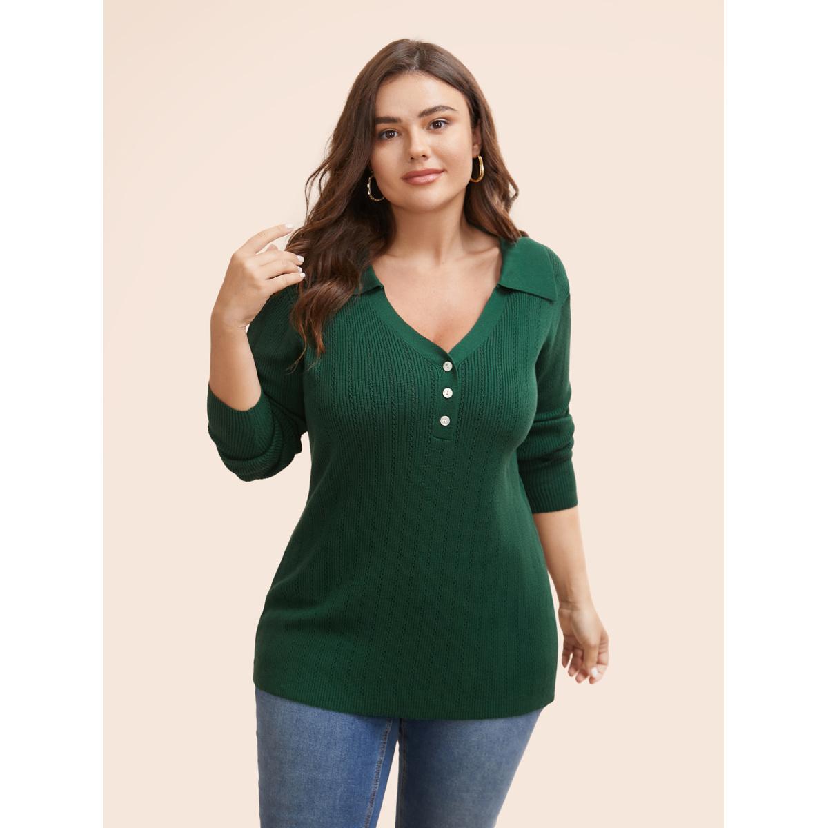 Plus Size Supersoft Essentials Polo Neck Button Up Pullover Truegreen Women Casual Long Sleeve Polo Everyday Pullovers BloomChic 12/L Product Image