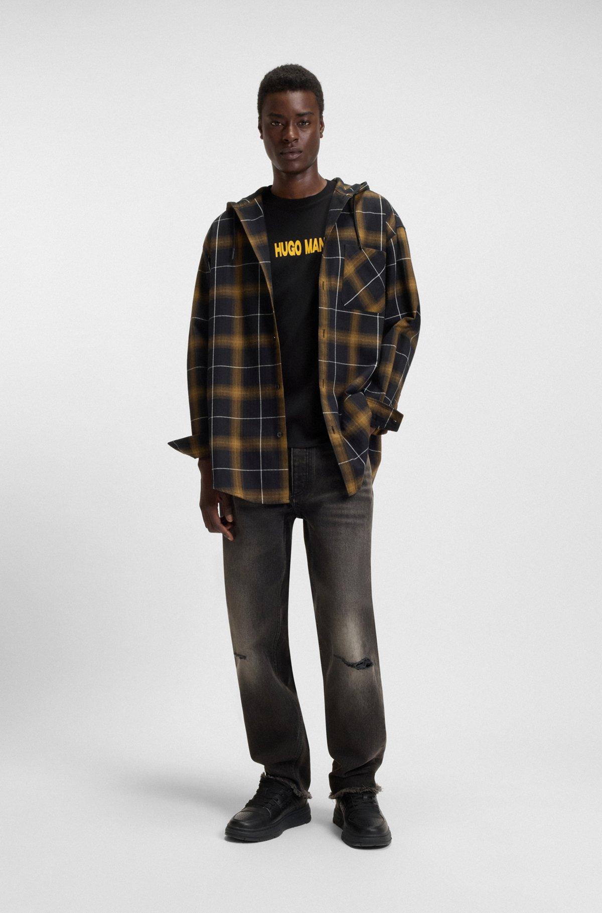 HUGO - Cotton jersey T-shirt with mixed-print monogram graphics - Black Product Image