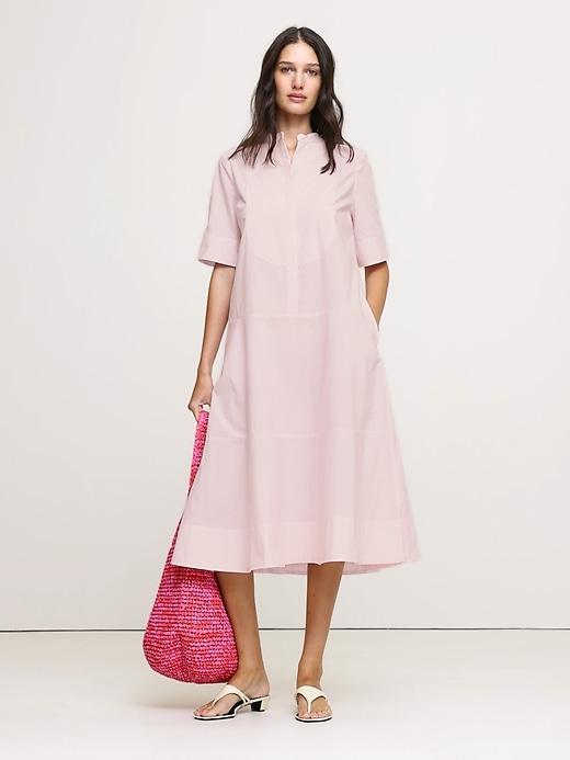 Poplin Tuxedo-Front Midi Dress Product Image