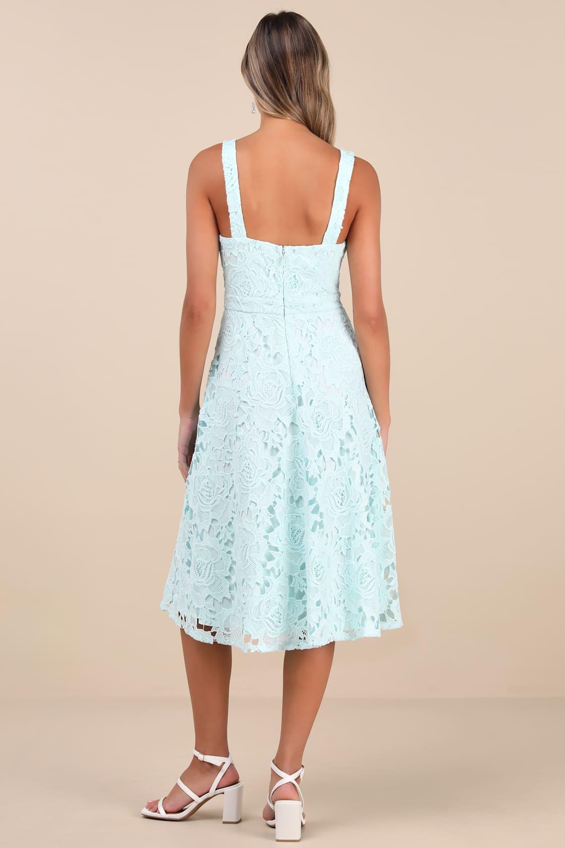Divine Beauty Mint Blue Lace Midi Dress With Pockets Product Image