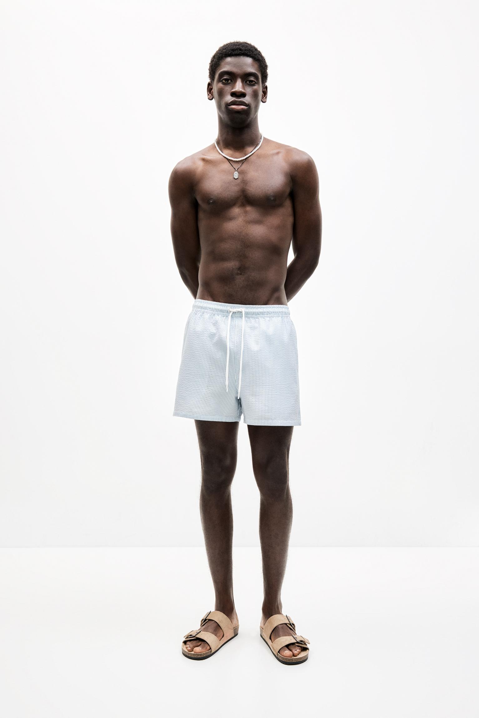 Striped seersucker swimming trunks Product Image