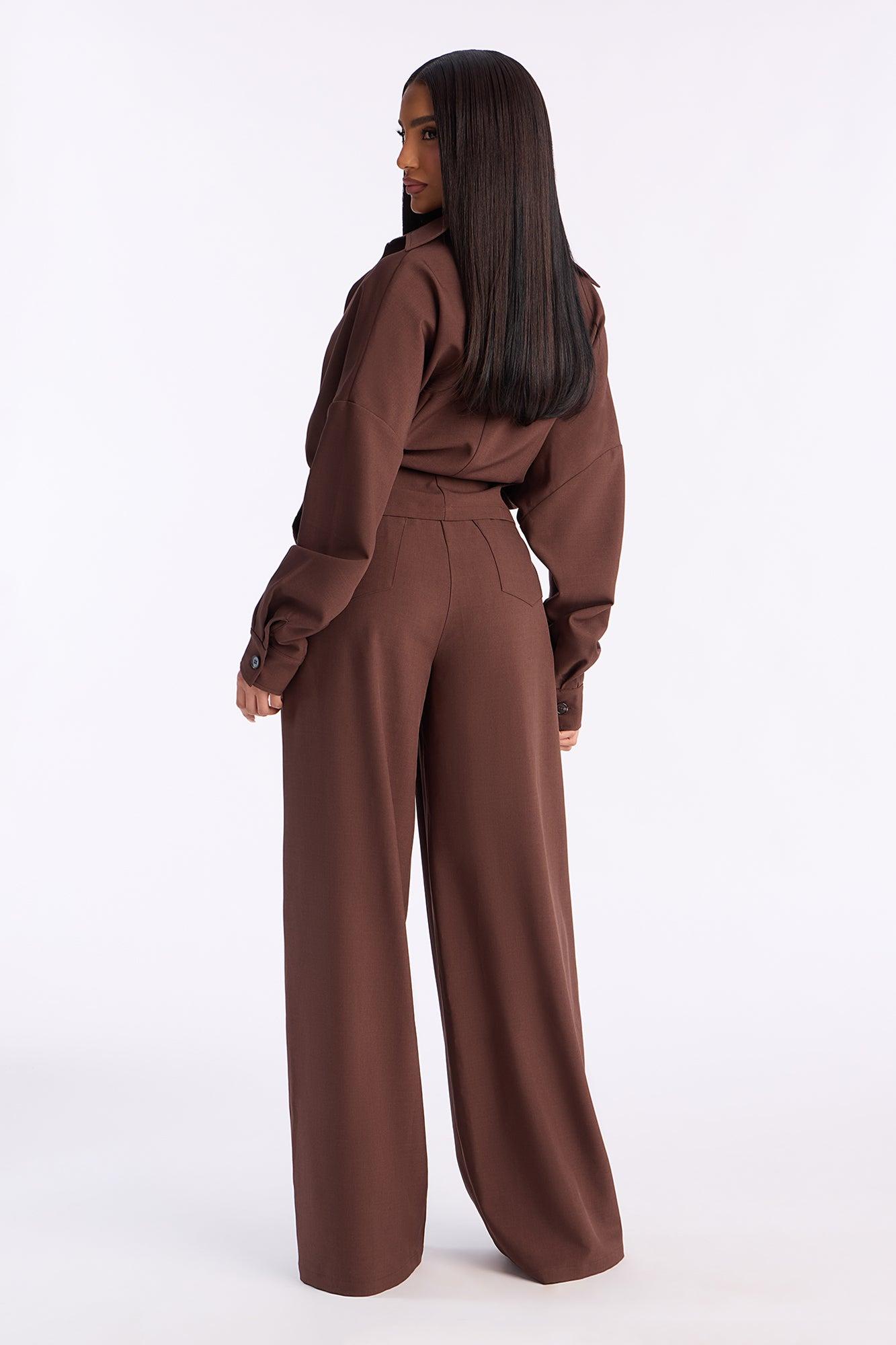 Kiara Wide Leg Pant Set - Brown Female Product Image