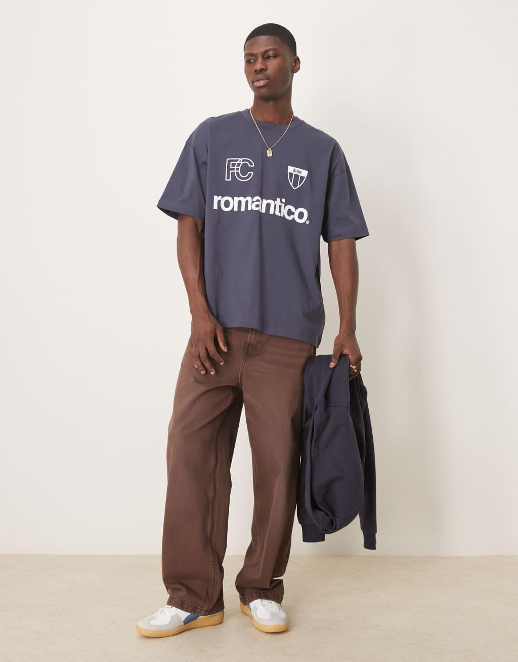 ASOS DESIGN oversized T-shirt with sports graphic in navy Product Image