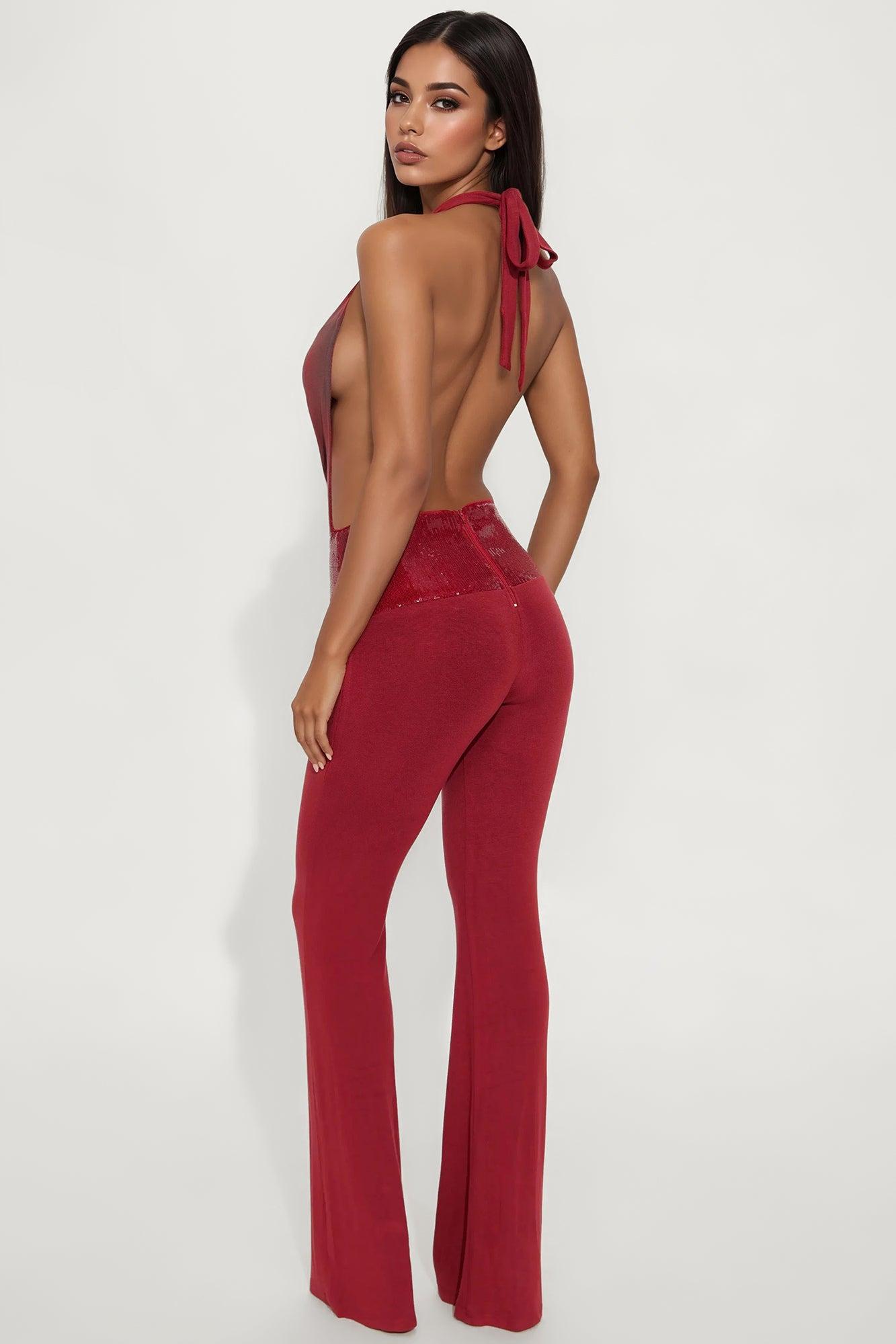Undone Love Halter Jumpsuit - Burgundy Female Product Image