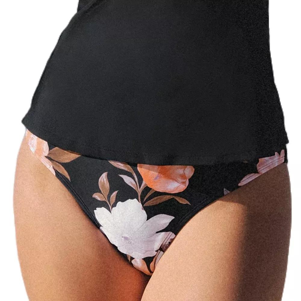 Women's Cupshe Mid-Rise Classic Leg Bikini Bottoms, Size: Large, Black Floral Product Image