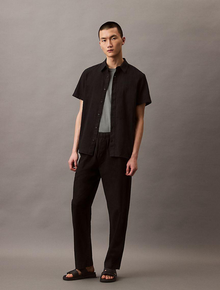 Linen Cotton Short Sleeve Classic Button-Down Shirt Product Image