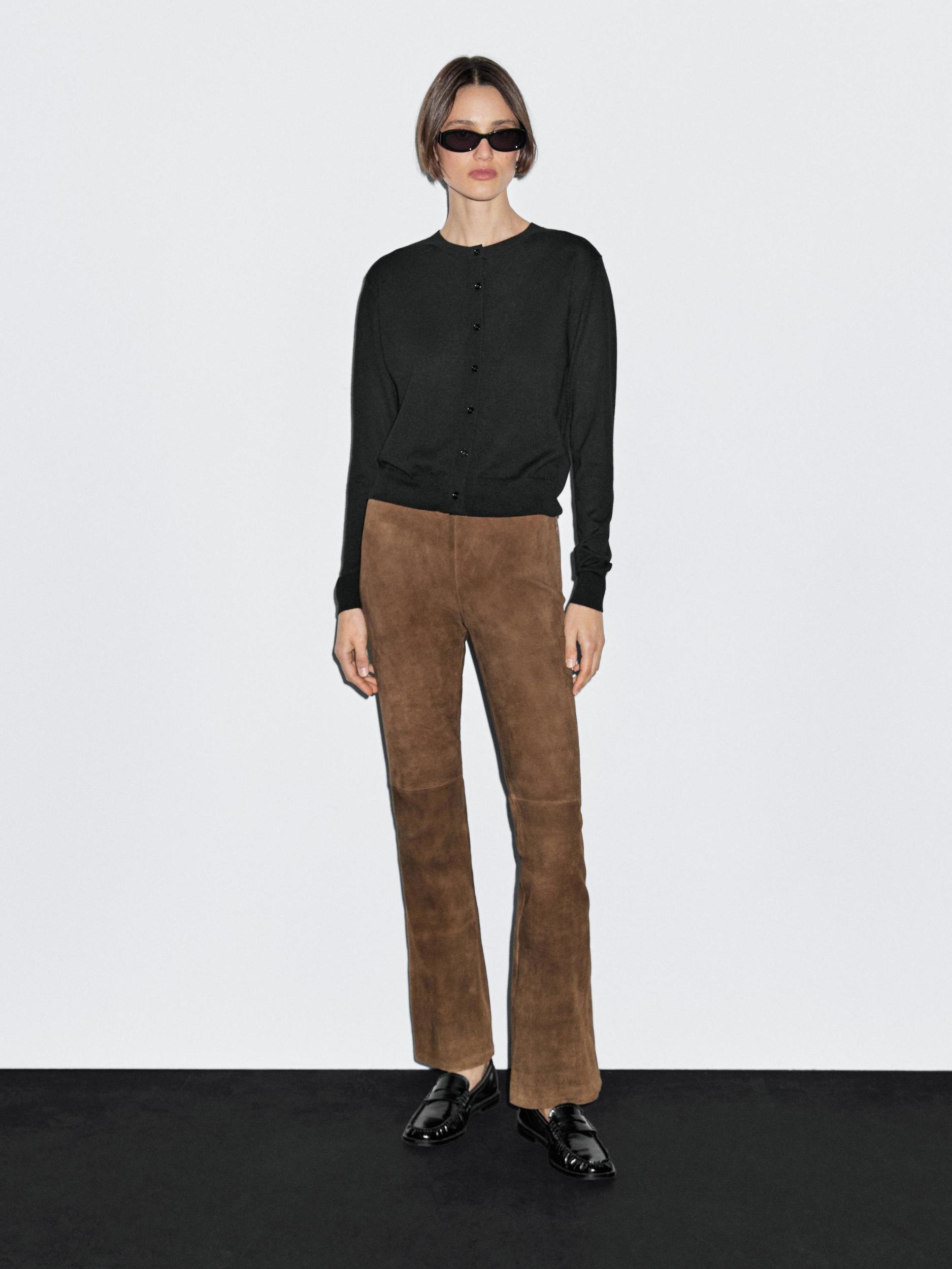 Wool blend knit cardigan with crew neck Product Image