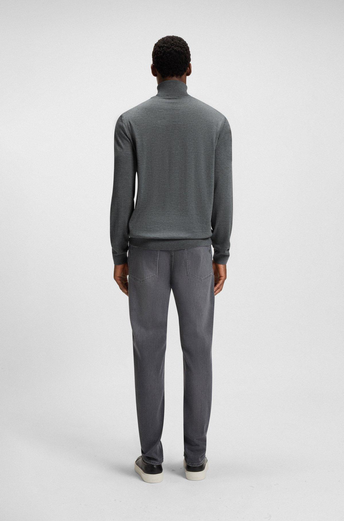 BOSS - Regular-fit roll-neck sweater in mercerized virgin wool - Grey Product Image