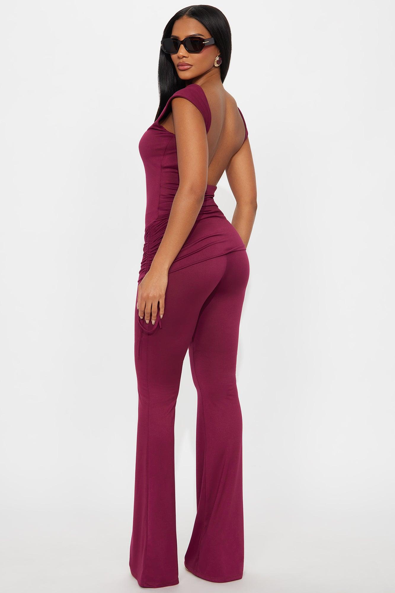 Looking Back Backless Pant Set - Burgundy Female Product Image
