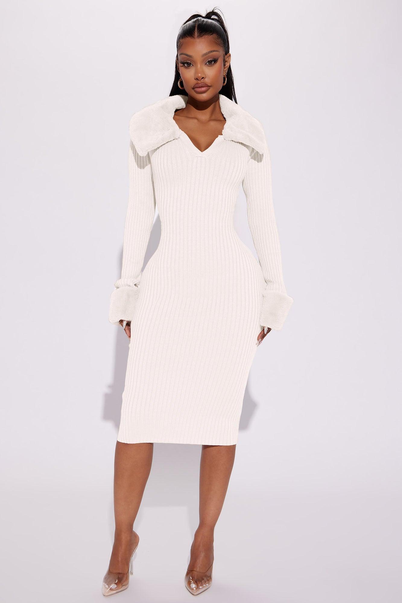 Majestic Elegance Collar Midi Dress - Ivory Product Image