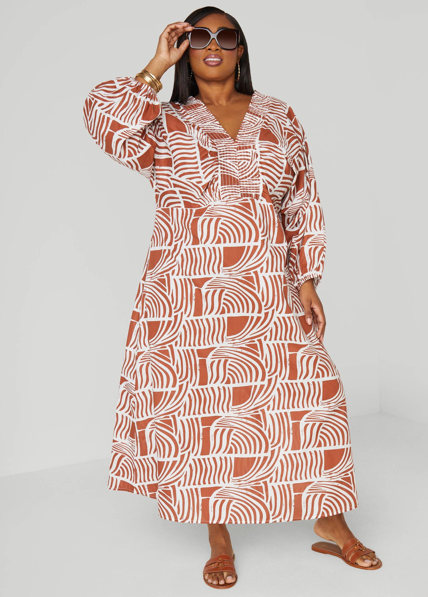 Printed Shirred Cotton Dress Product Image