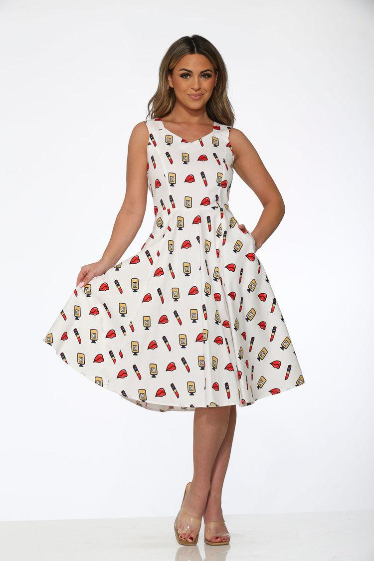 White Red Lipstick Swing Dress Product Image