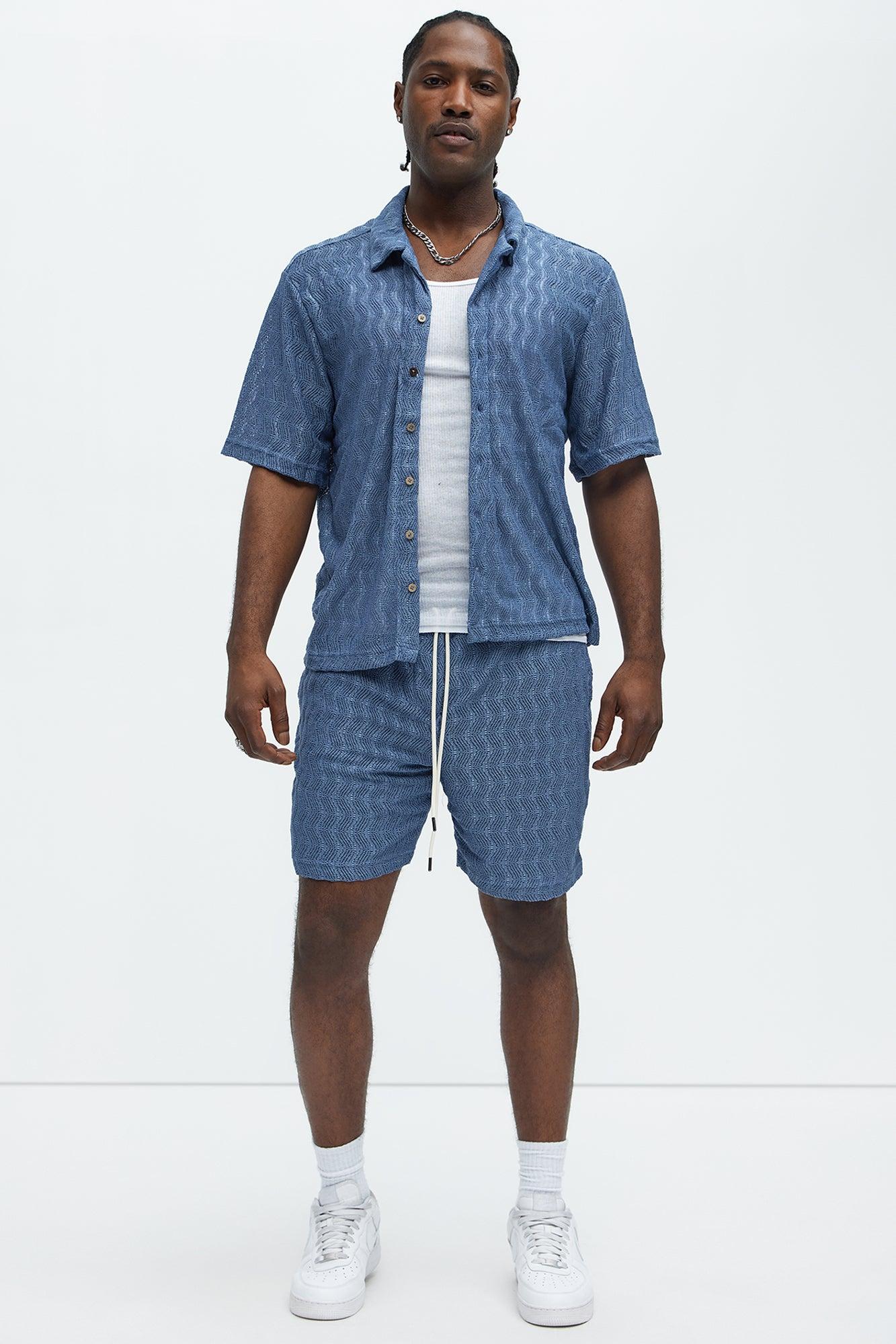 Echo Textured Drawstring Shorts - Blue Product Image