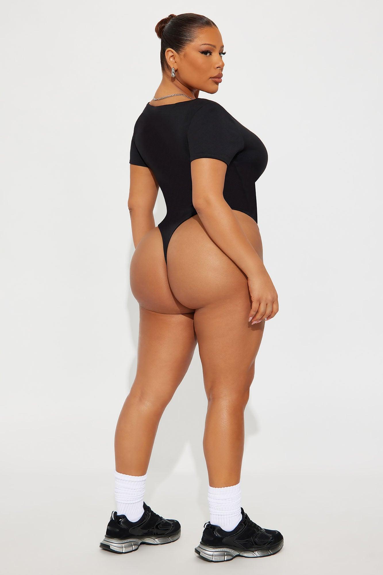 Contour Double Lined Short Sleeve High Cut Bodysuit - Black Female Product Image