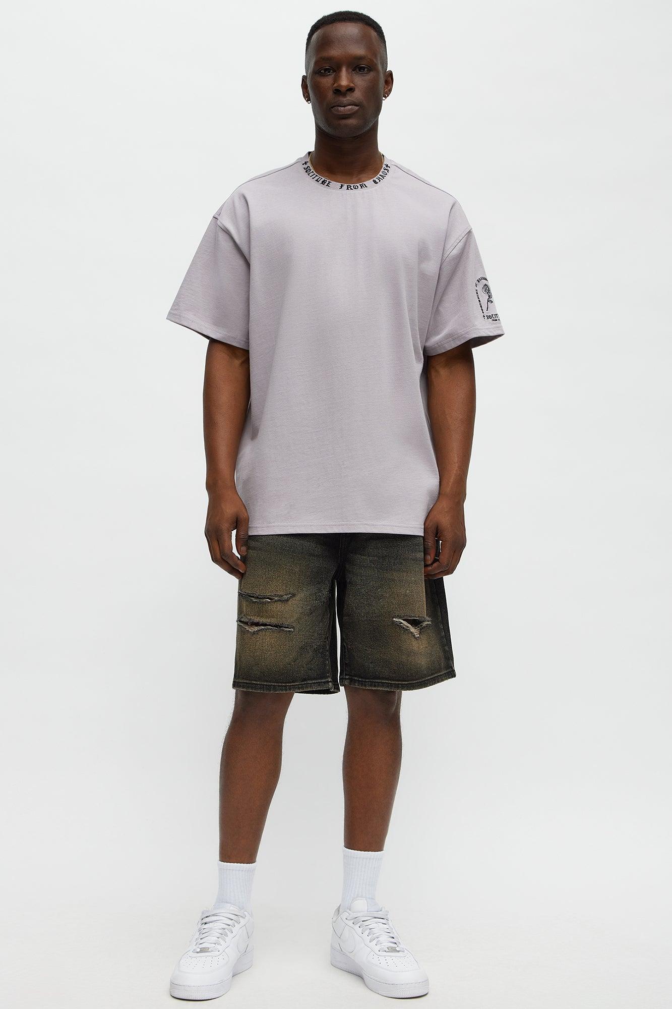 Relaxed All Alone Distressed Denim Shorts - Black Wash Male Product Image