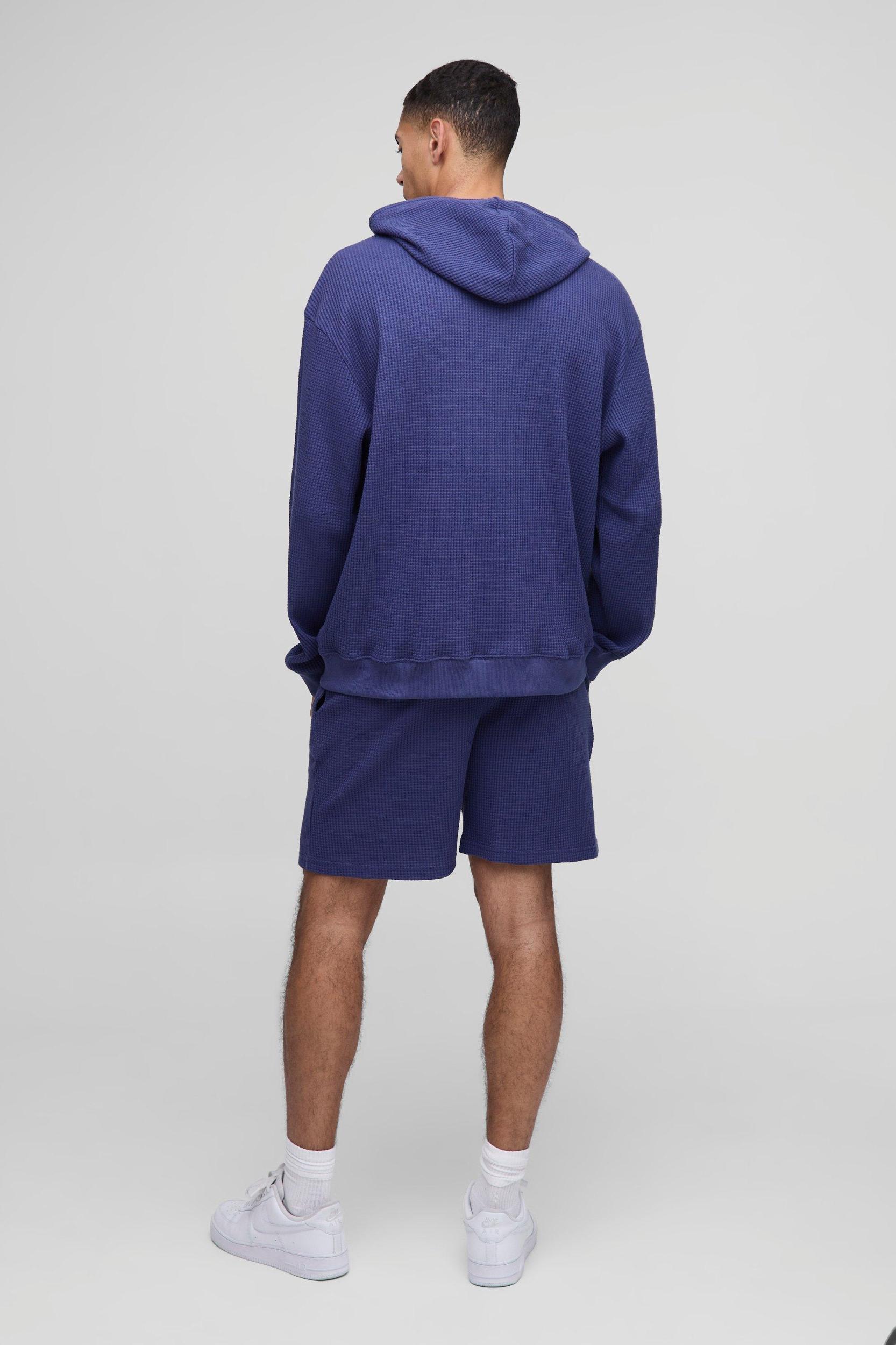 Oversized Waffle Mid Length Print Short | boohooMAN USA Product Image