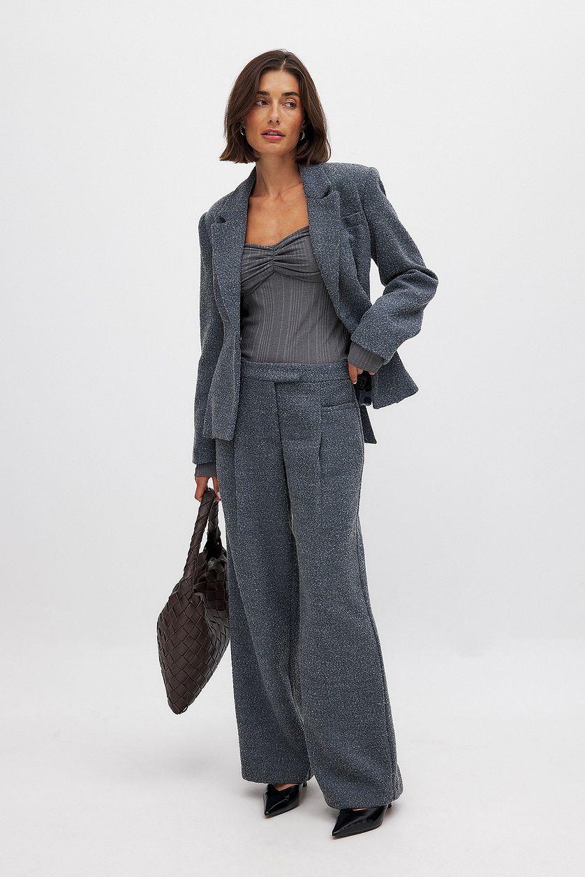 Straight Mid Waist Suit Pants Product Image