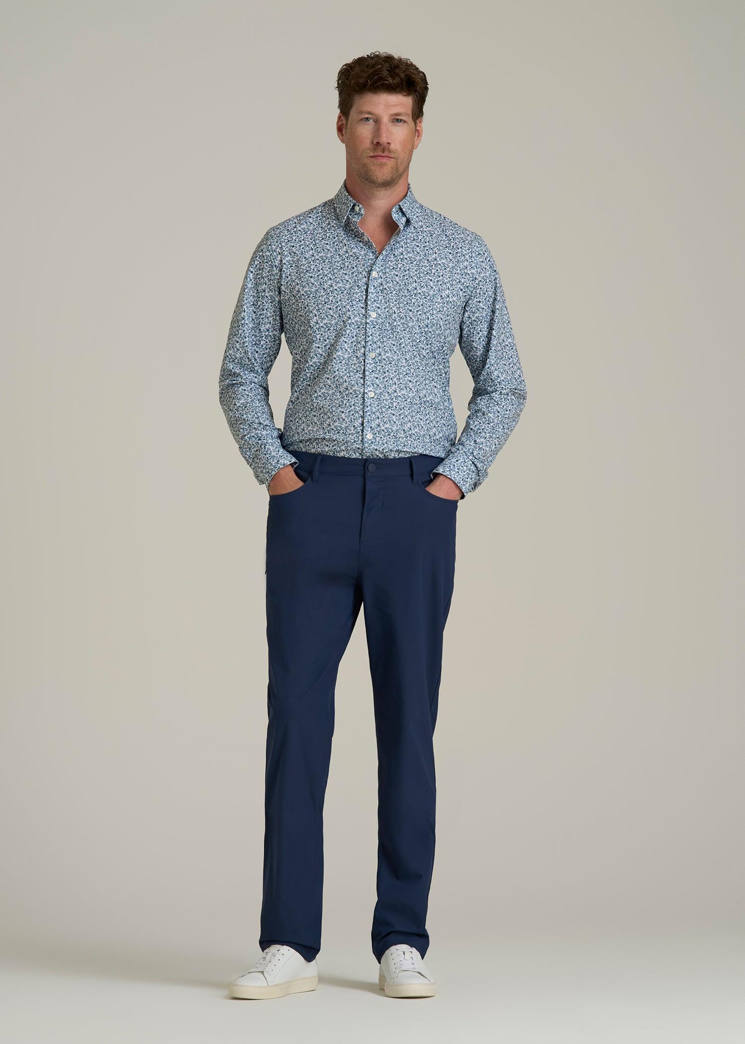 Traveler Stretch Dress Shirt for Tall Men in Blue Scattered Floral Male Product Image