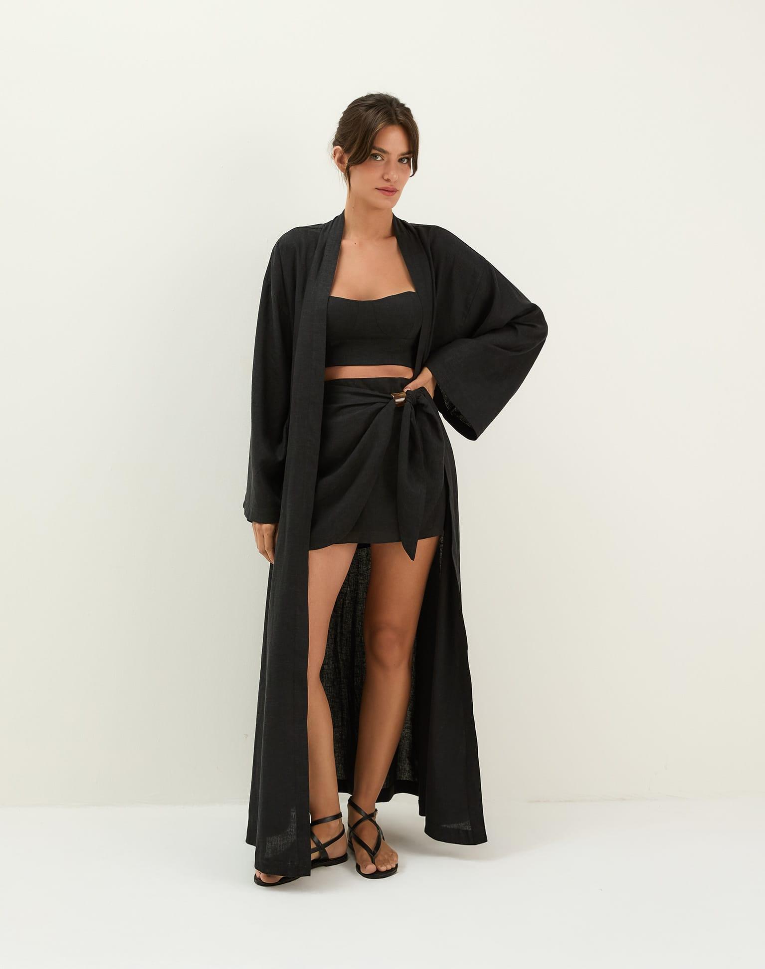 Luna Long Kimono - Black Product Image