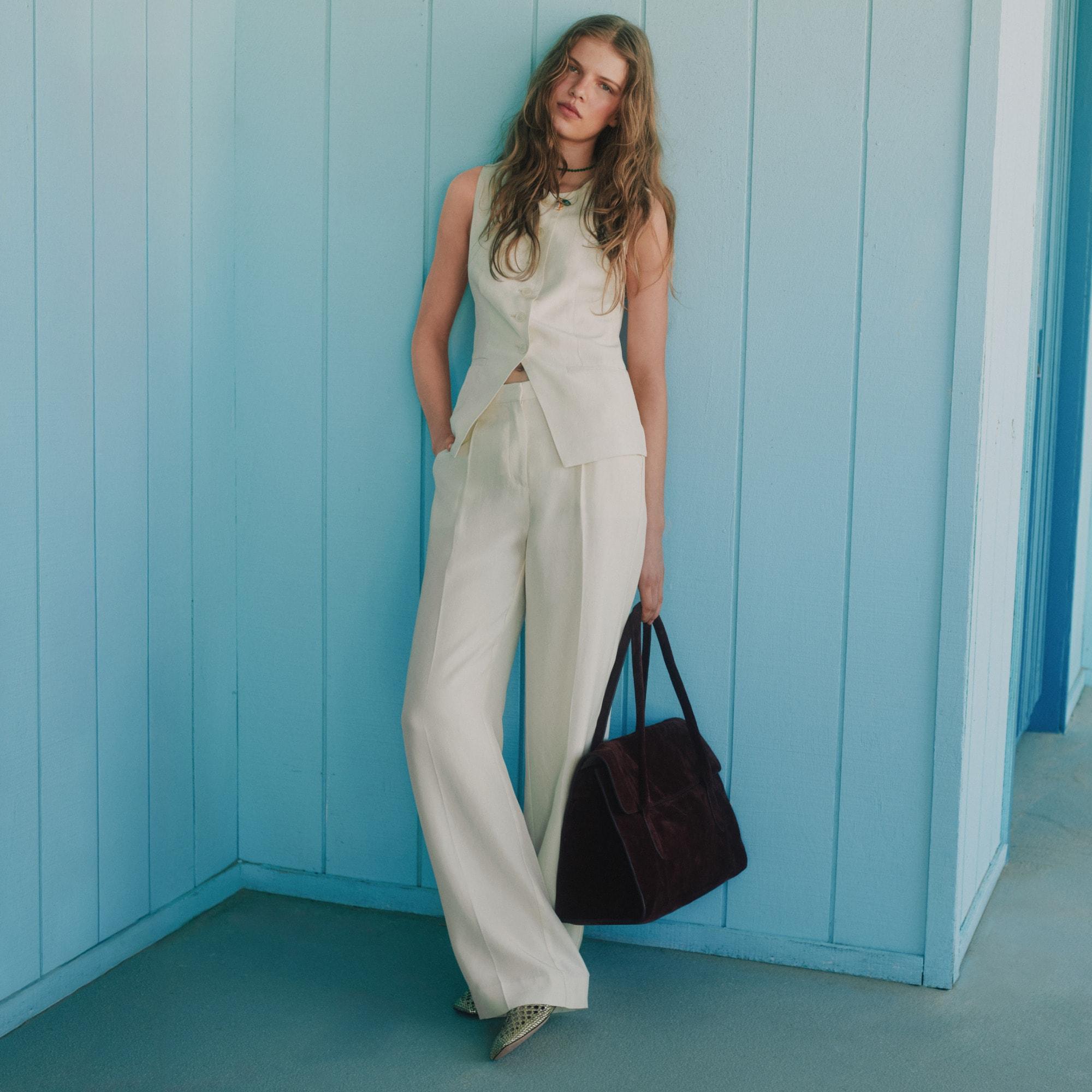 Essential wide-leg pant in textured satin Product Image