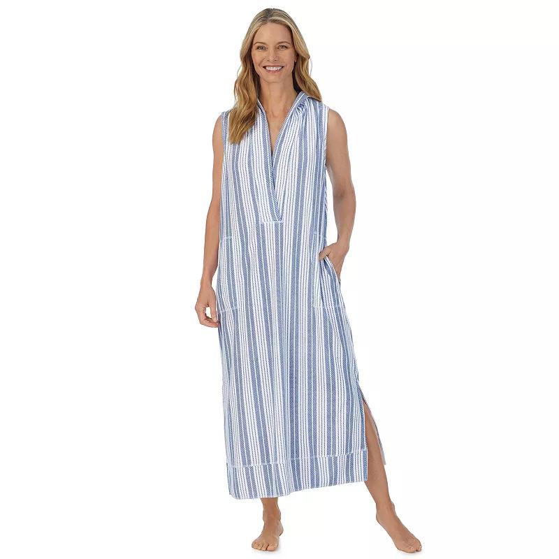 Women's Stan Herman Baby Terry Hooded Maxi Robe, Size: Large, Cloud Gray Stripe Product Image