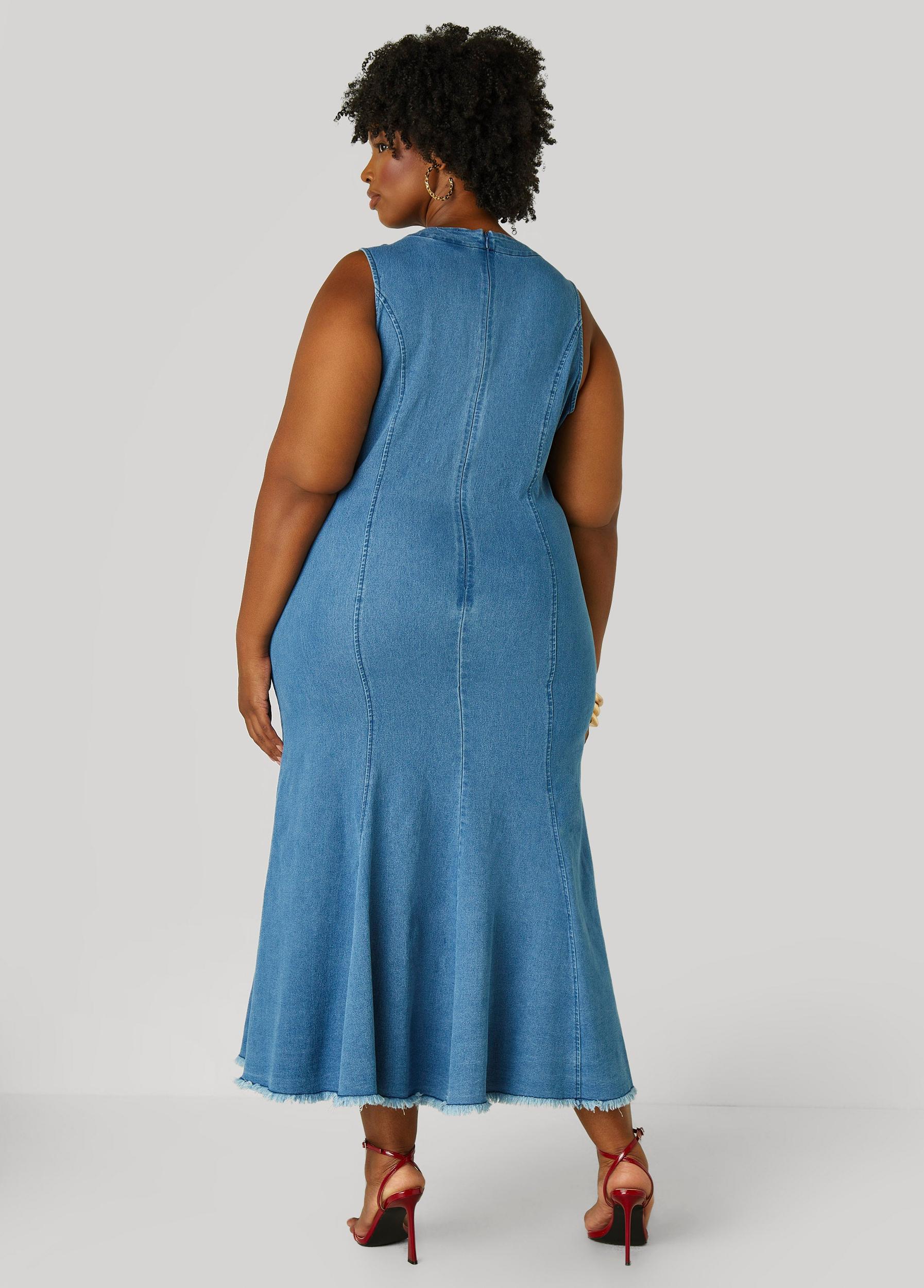 Flounced Denim Bodycon Dress Product Image