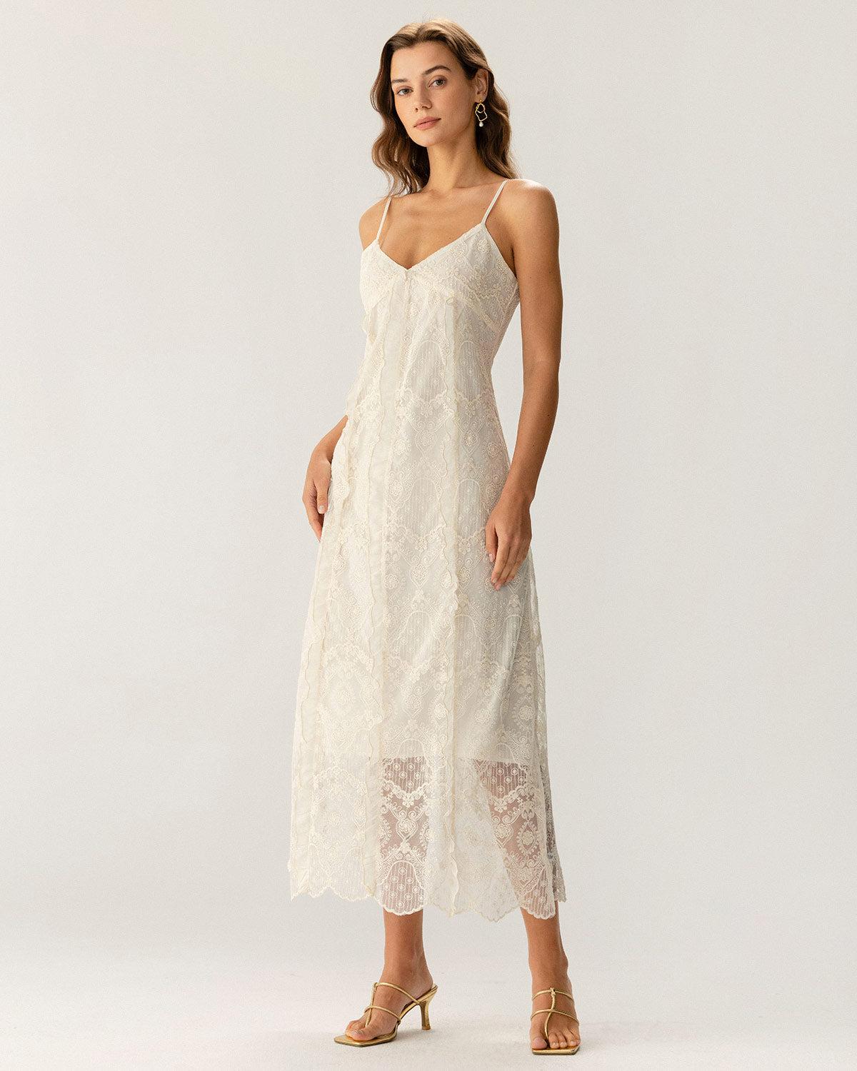 Apricot Textured Lace Slip Maxi Dresses Product Image