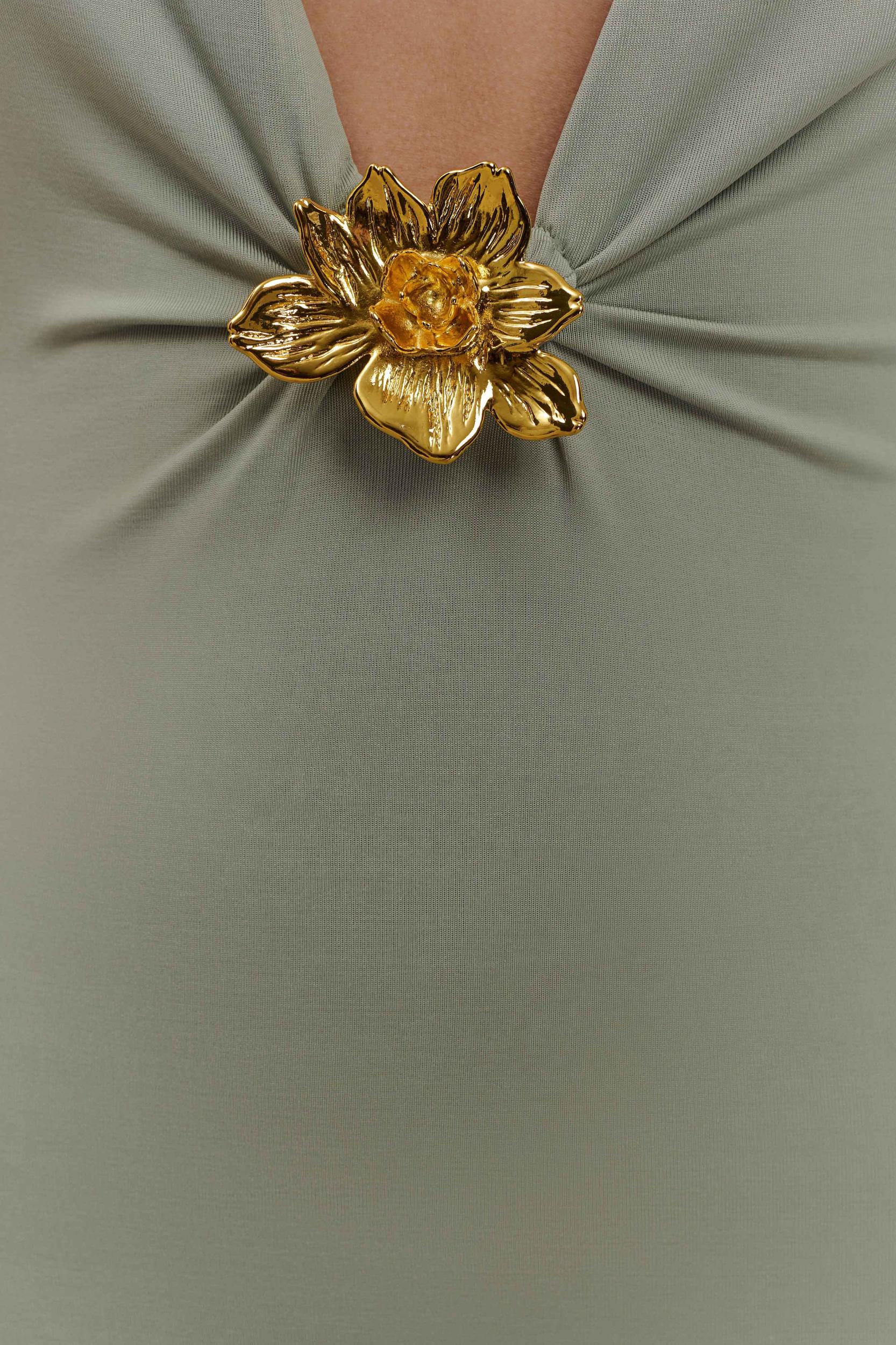 Beck Plunge Maxi Dress With Floral Hardware - Basil Product Image