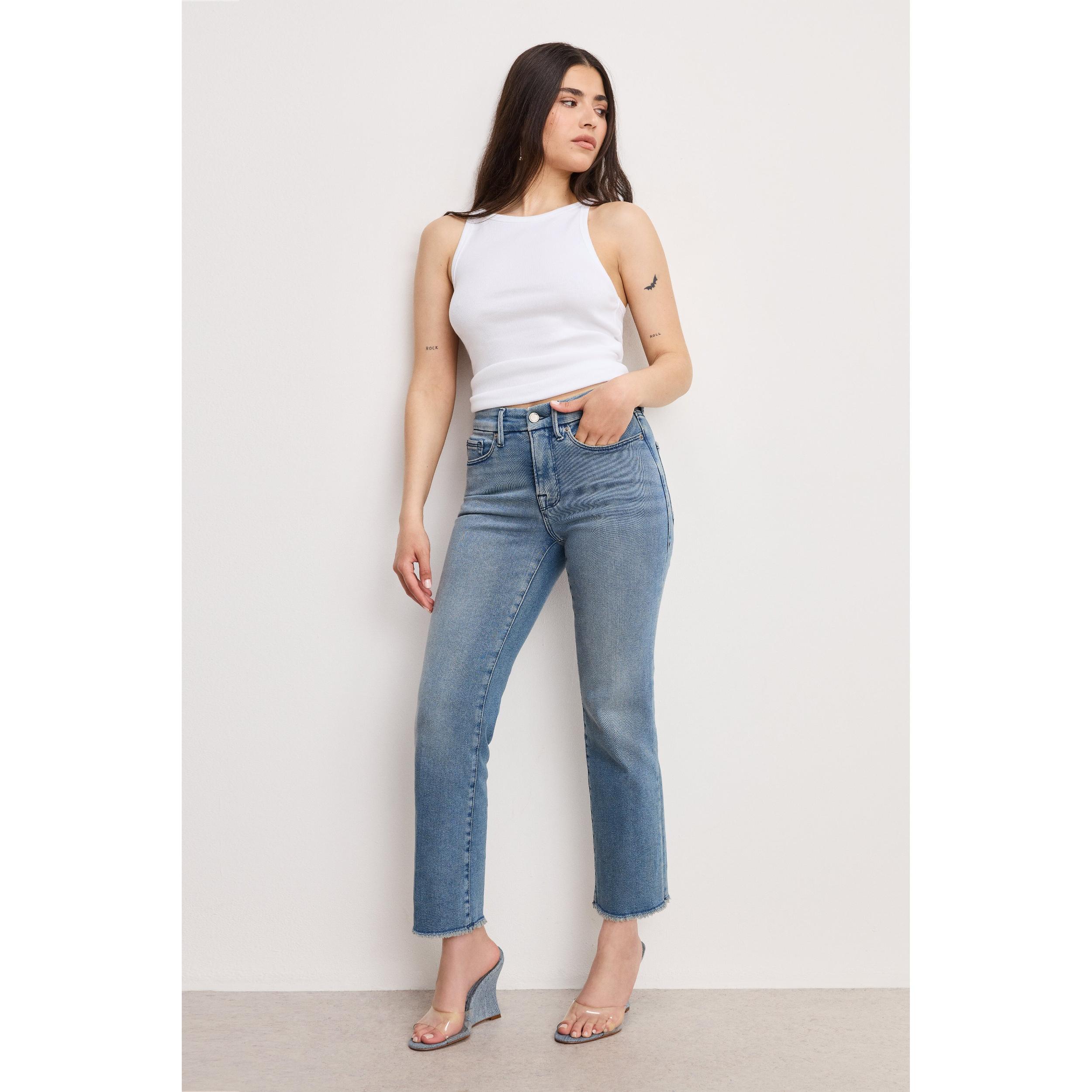 Womens Good Petite Straight Jeans | Blue, Size 2 | Good American by Khlo Kardashian Product Image