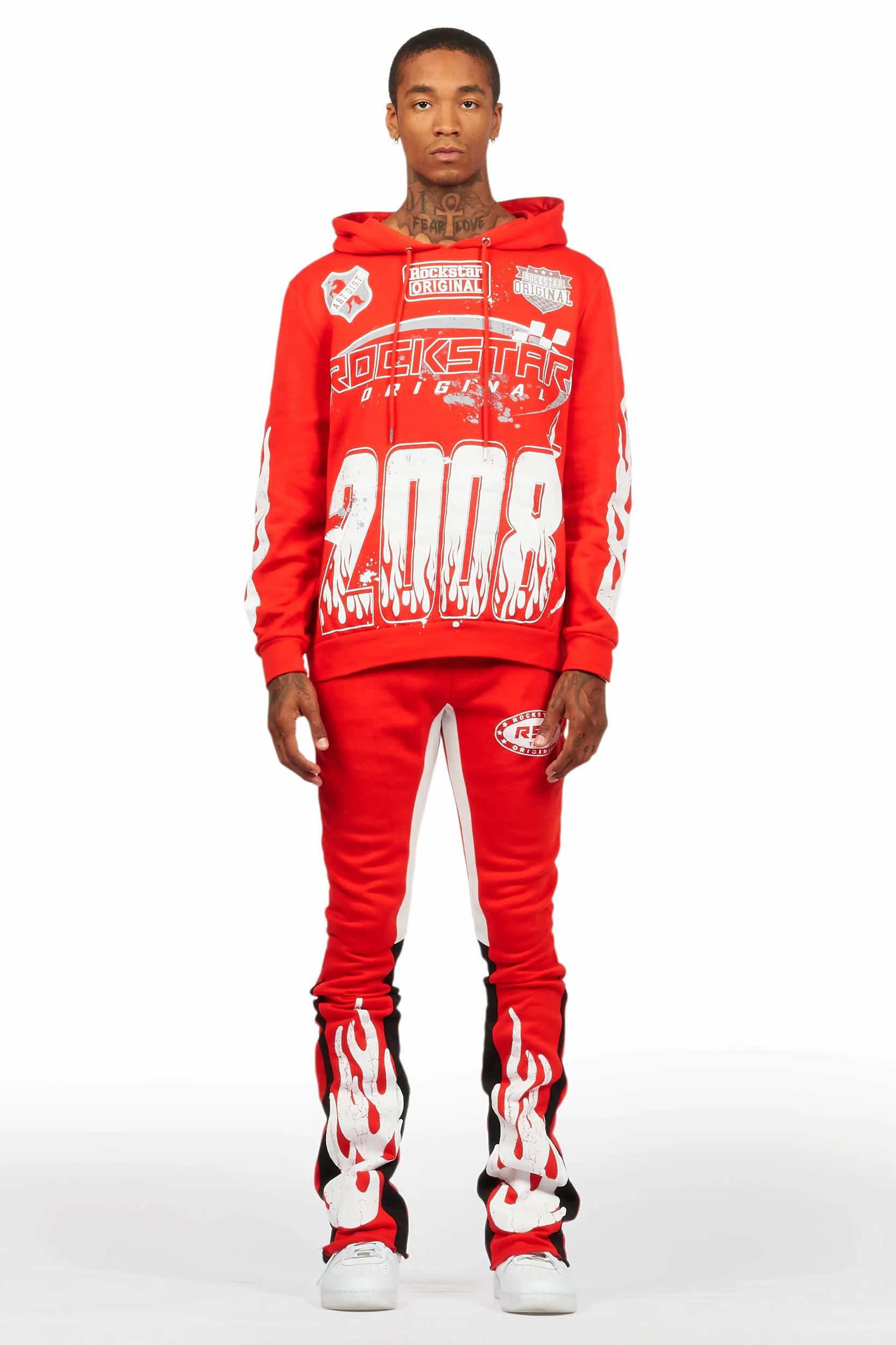 Amos Red/White Hoodie/Stacked Flare Track Set Male Product Image