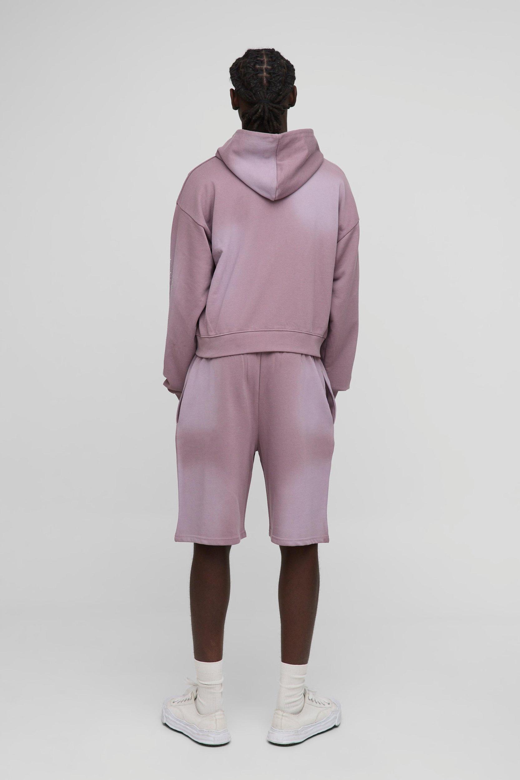 Shrunken Fit Washed Rhinestone Zip Through Hoodie | boohooMAN USA Product Image