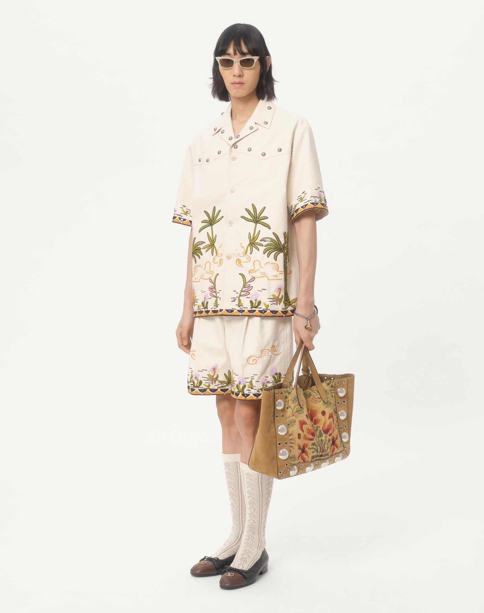 Cotton Canvas Shirt With Floral Embroidery Product Image