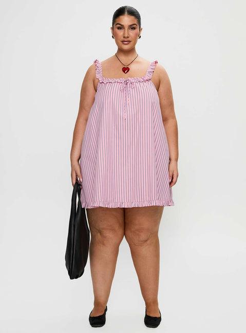 Zalina Babydoll Mini Dress Pink Stripe Curve Product Image