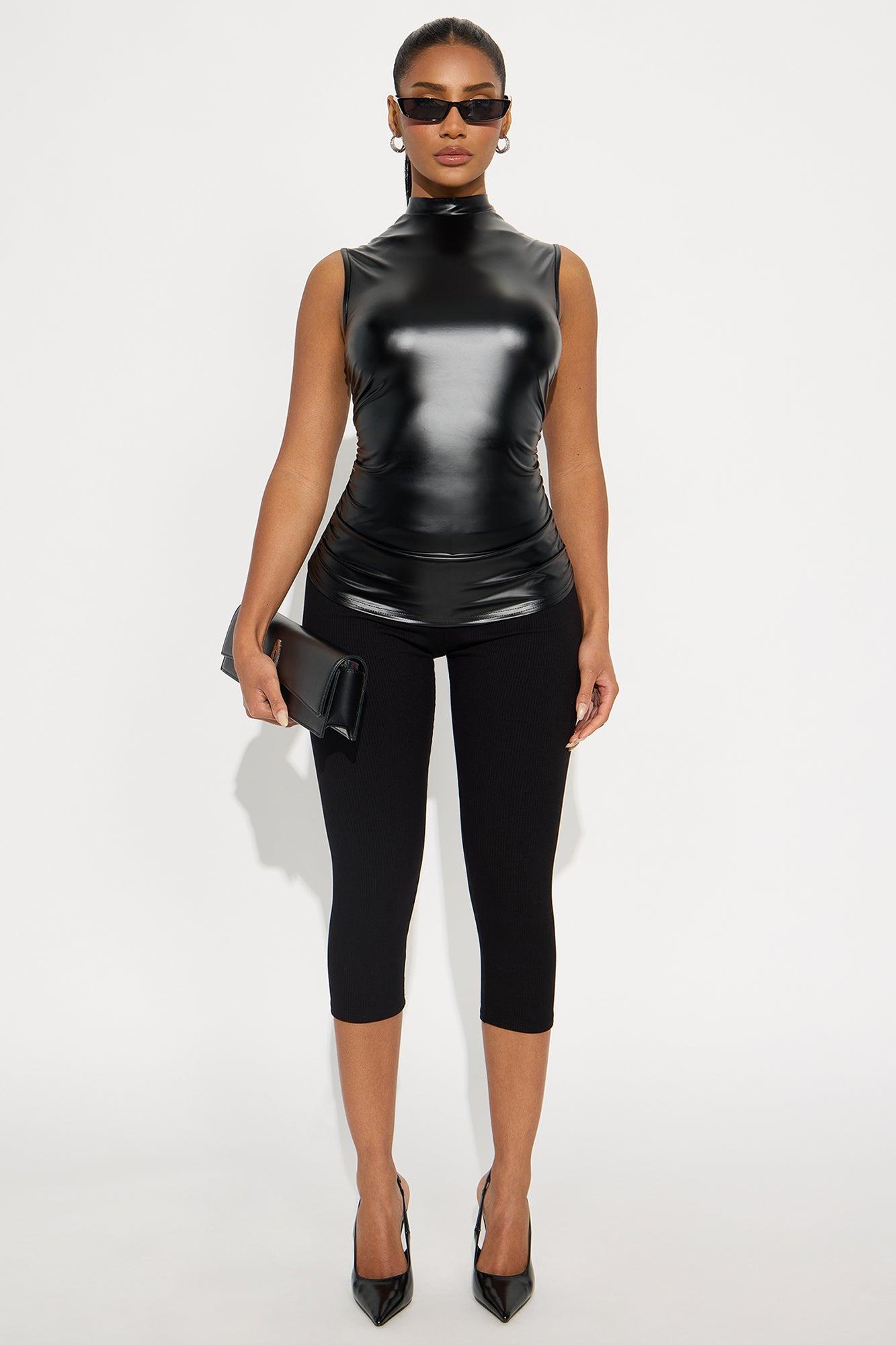 Brook Faux Leather Top - Black Female Product Image