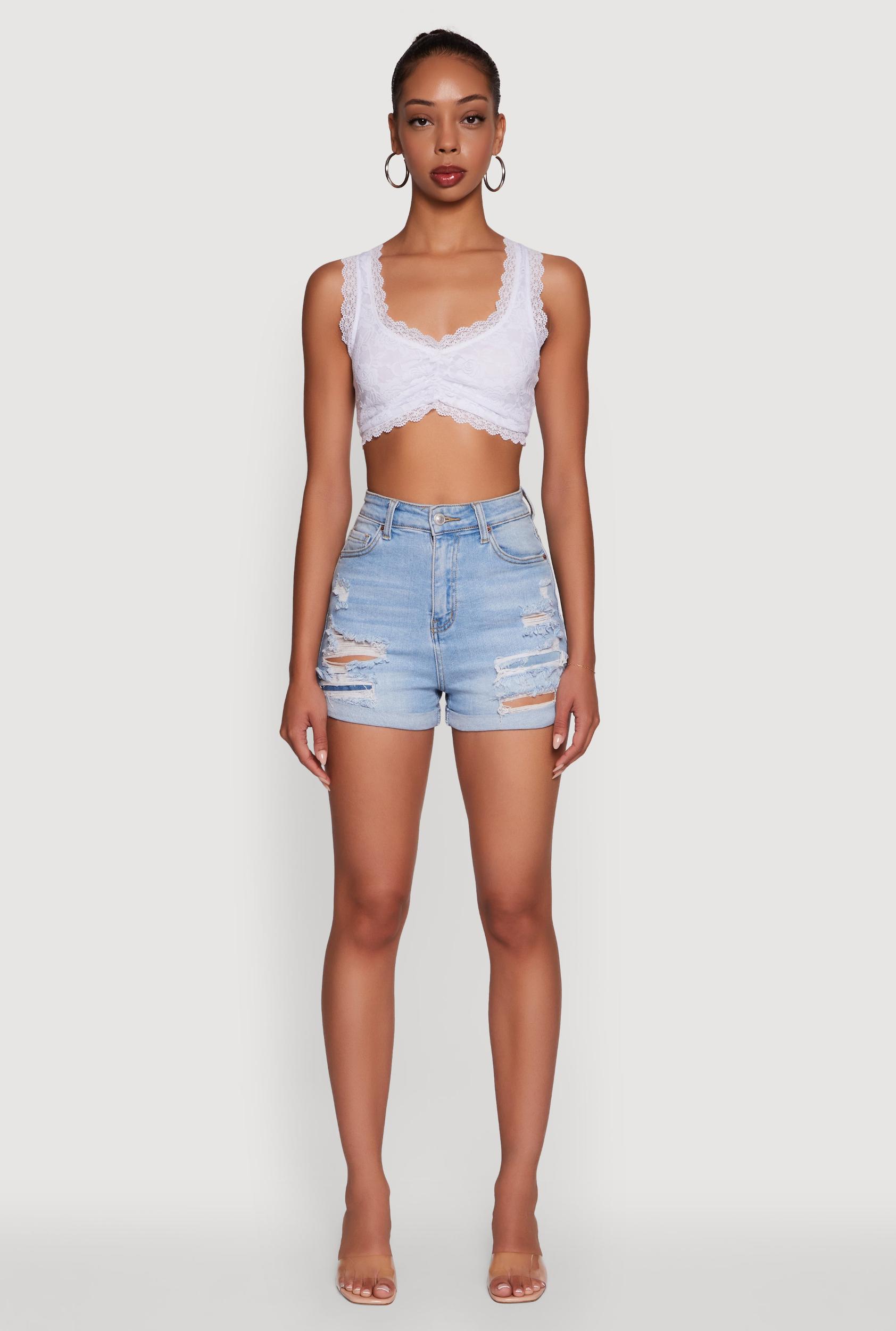 Womens Scalloped Lace Trim V Neck Crop Top Product Image