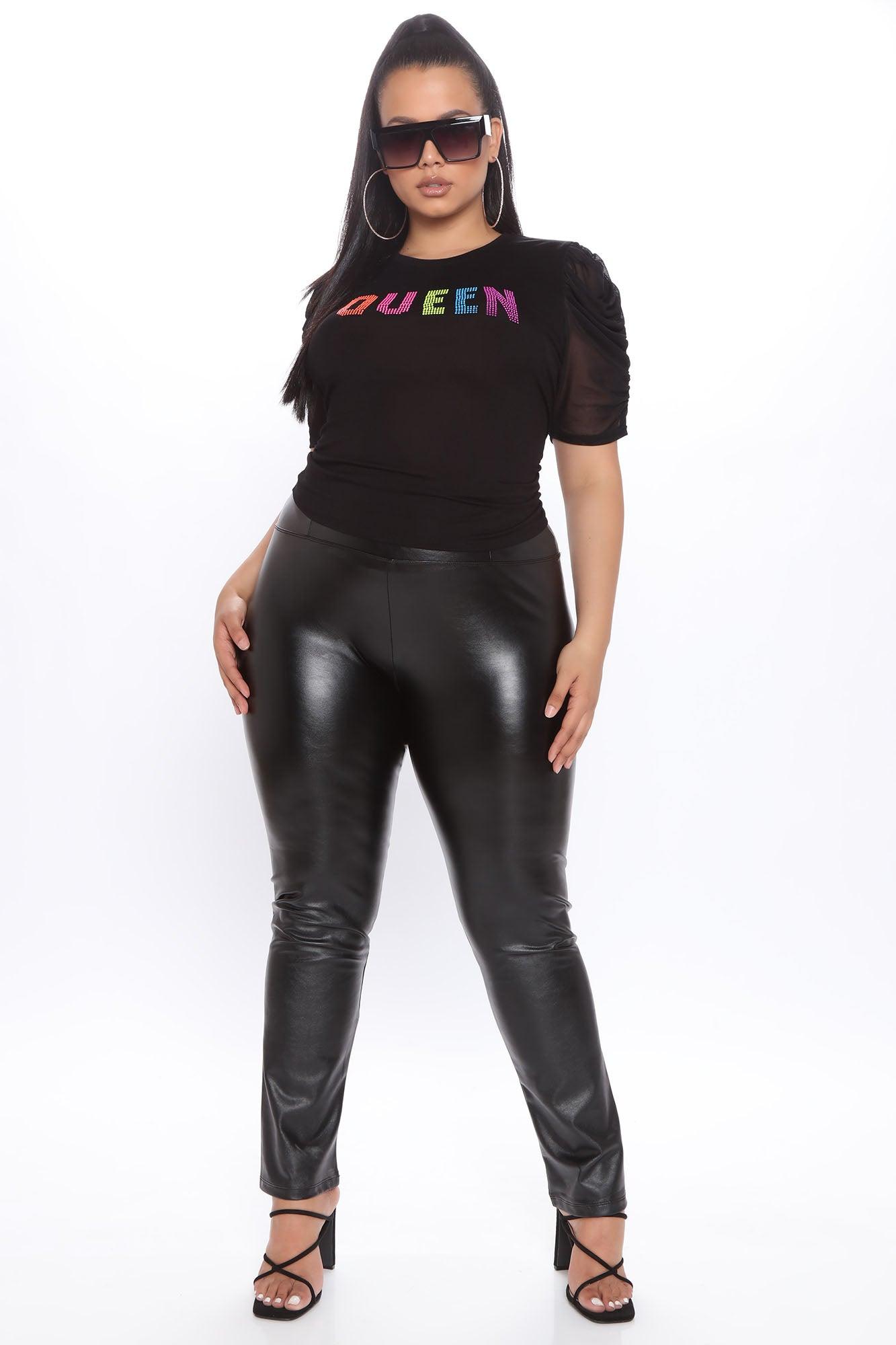 Faux Leather Tummy Tuck Leggings - Black Product Image